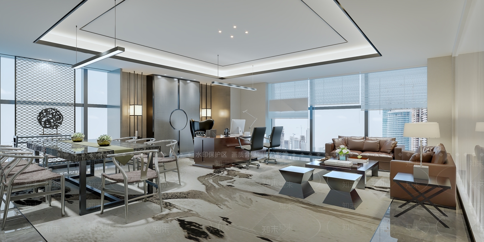 新中式经理办公室3D模型下载【ID:1124645573】_知末3d模型网