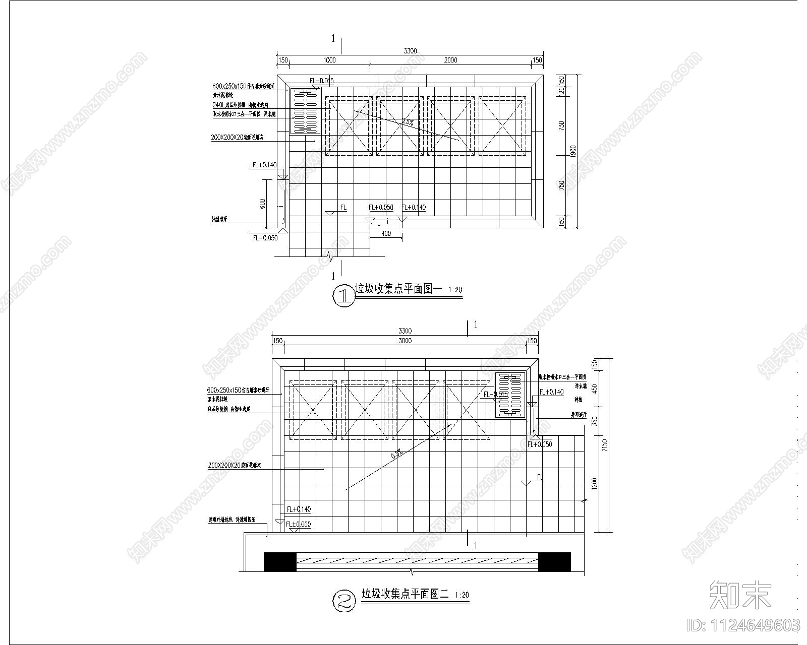 小区垃圾存放点详图cad施工图下载【ID:1124649603】