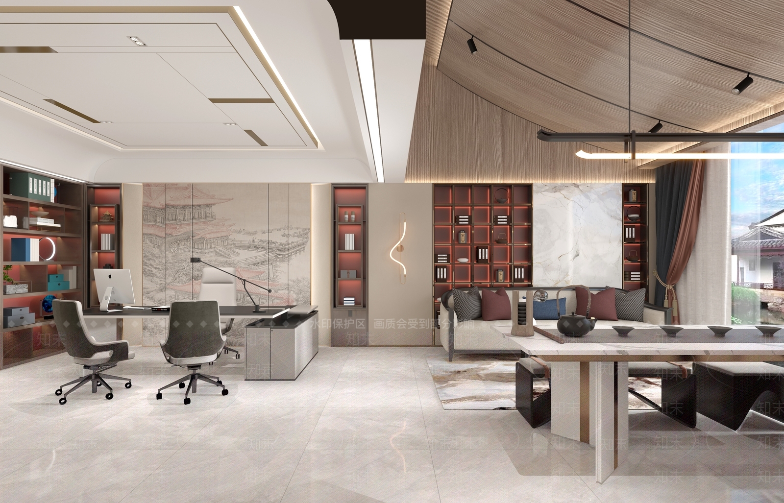 新中式经理办公室3D模型下载【ID:1125030466】_知末3d模型网
