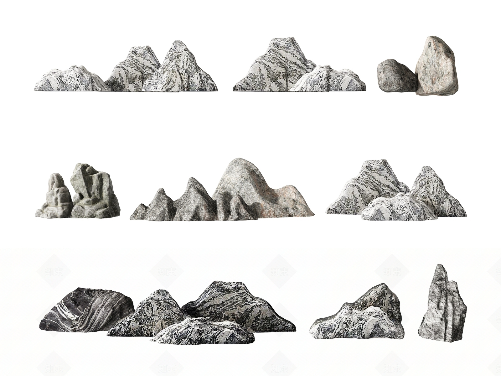 新中式假山石3D模型下载【ID:1124652008】