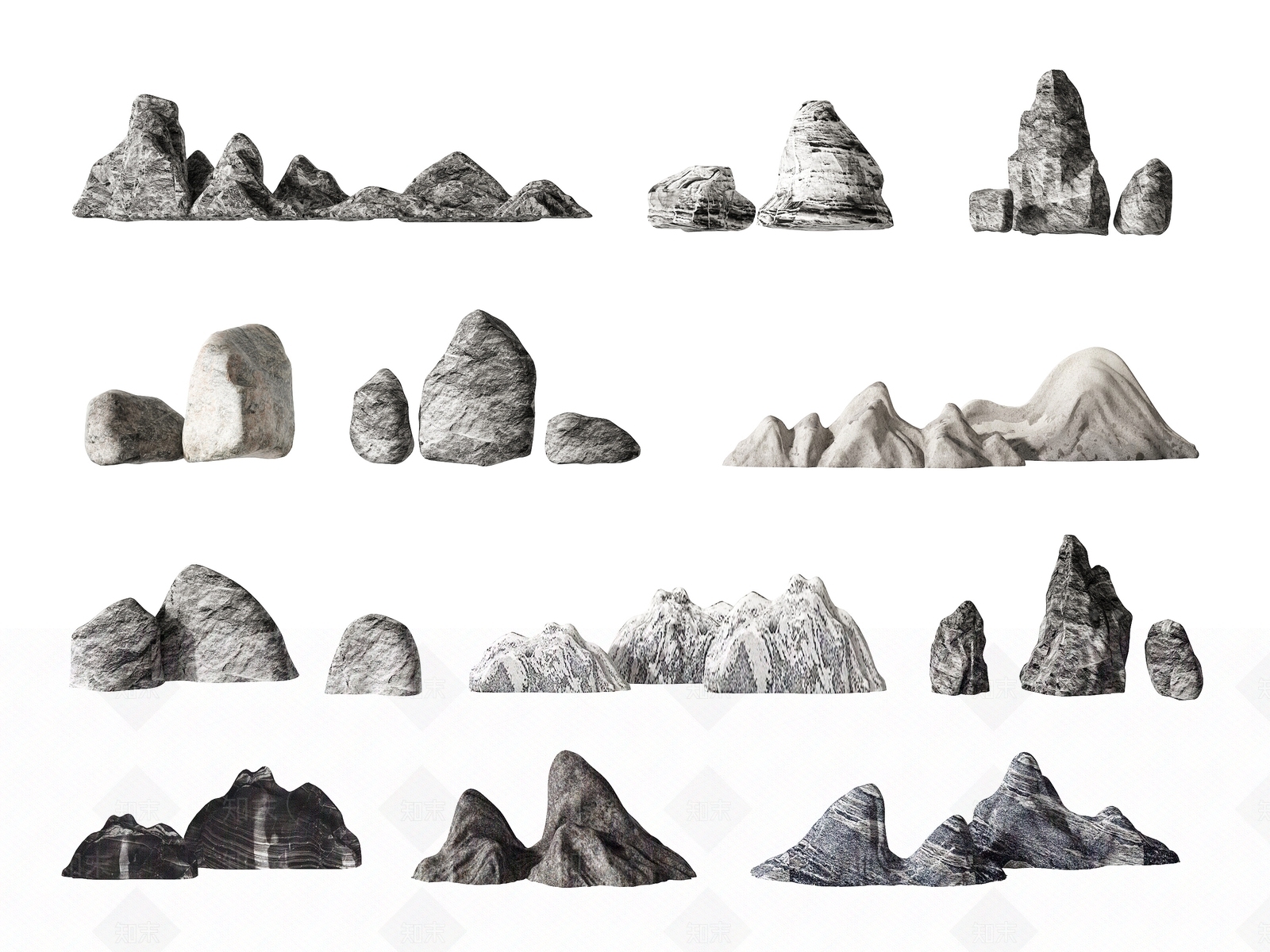新中式假山石头3D模型下载【ID:1124652122】