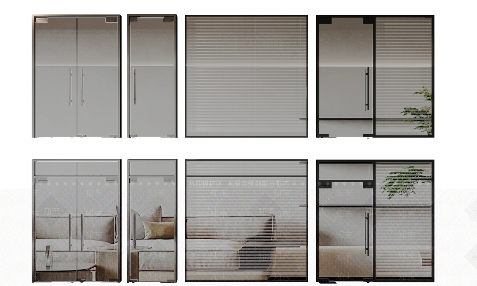 现代办公室玻璃门组合3D模型下载【ID:1124654379】