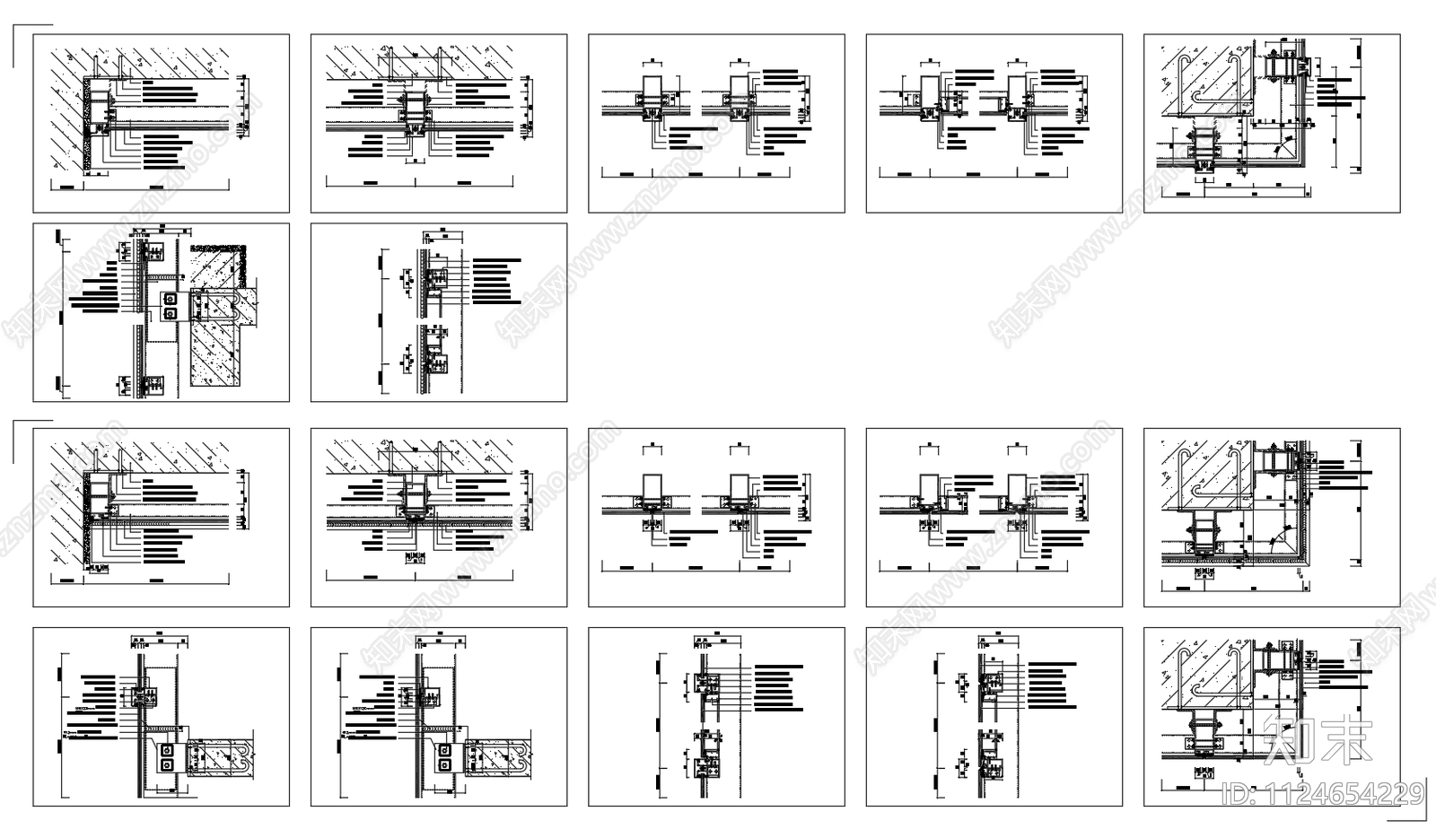 铝合金门窗节点cad施工图下载【ID:1124654229】