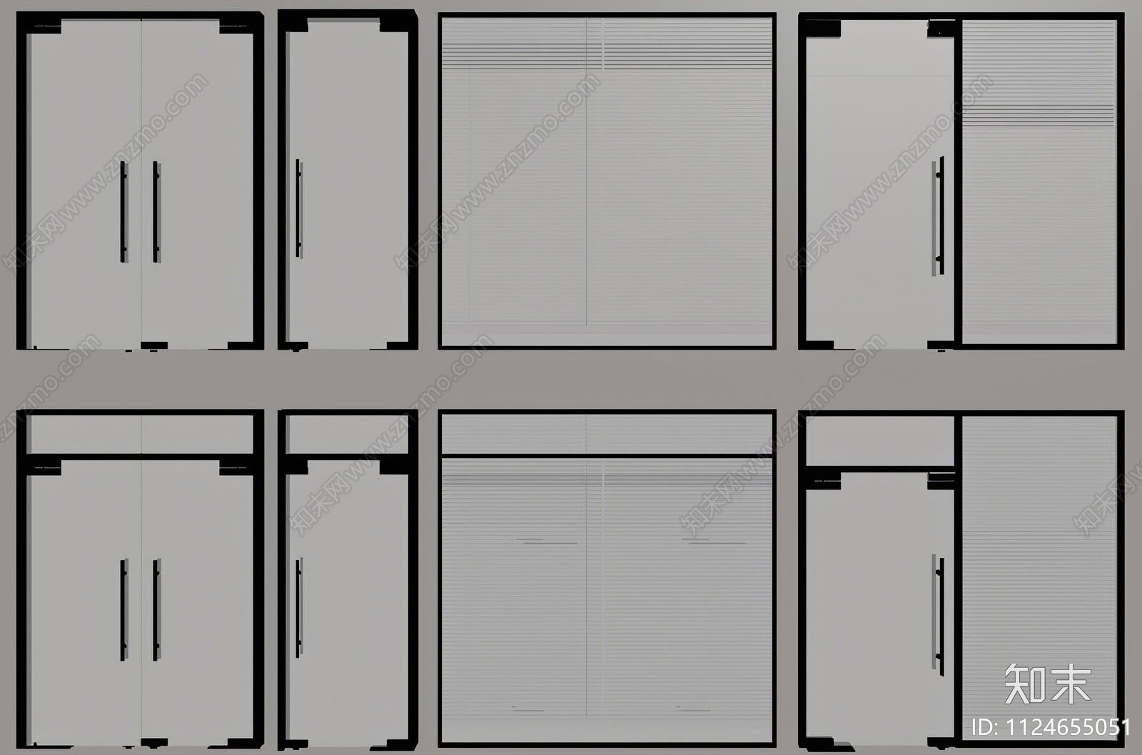 现代办公室玻璃单开门SU模型下载【ID:1124655051】