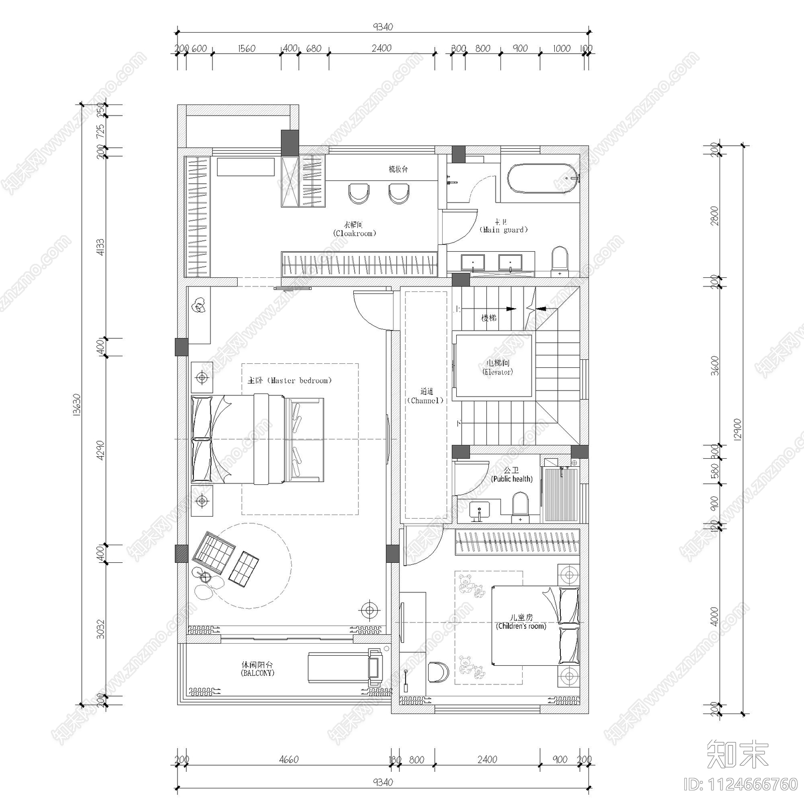 某别墅平面布置图cad施工图下载【ID:1124666760】