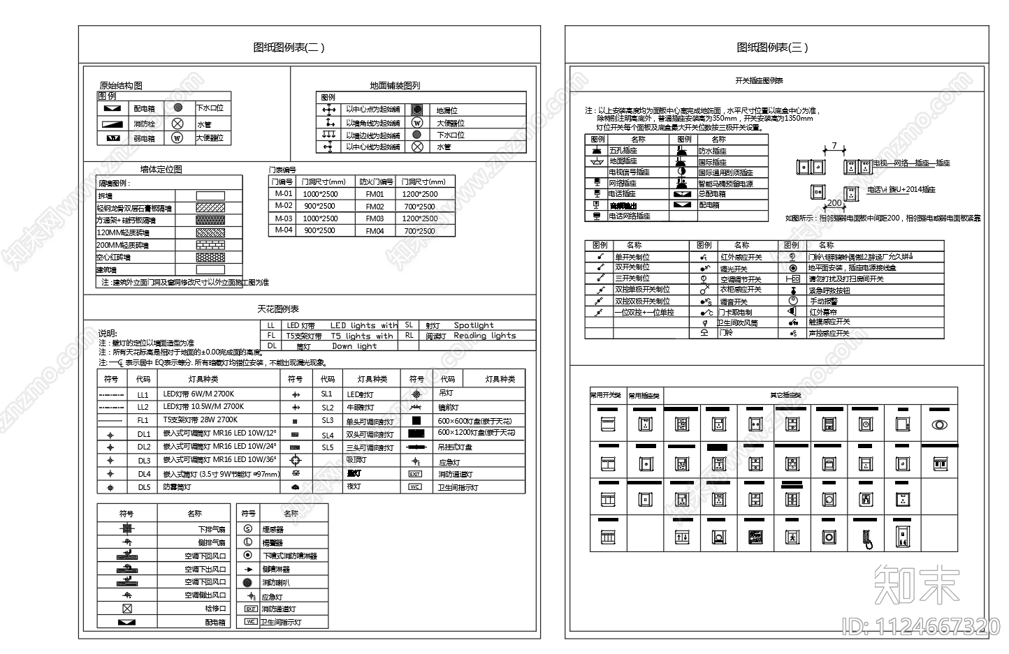 天花灯具插座隔墙断面铺装图例施工图下载【ID:1124667320】