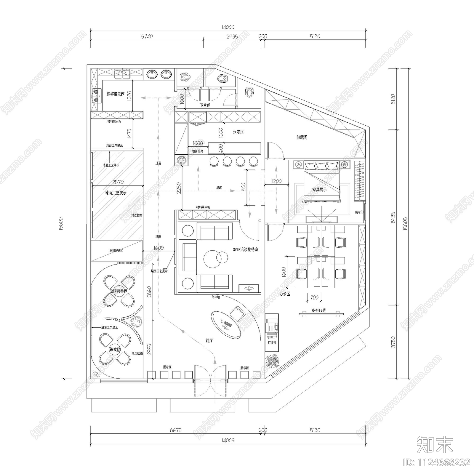 现代风格装饰公司平面布置图cad施工图下载【ID:1124668232】