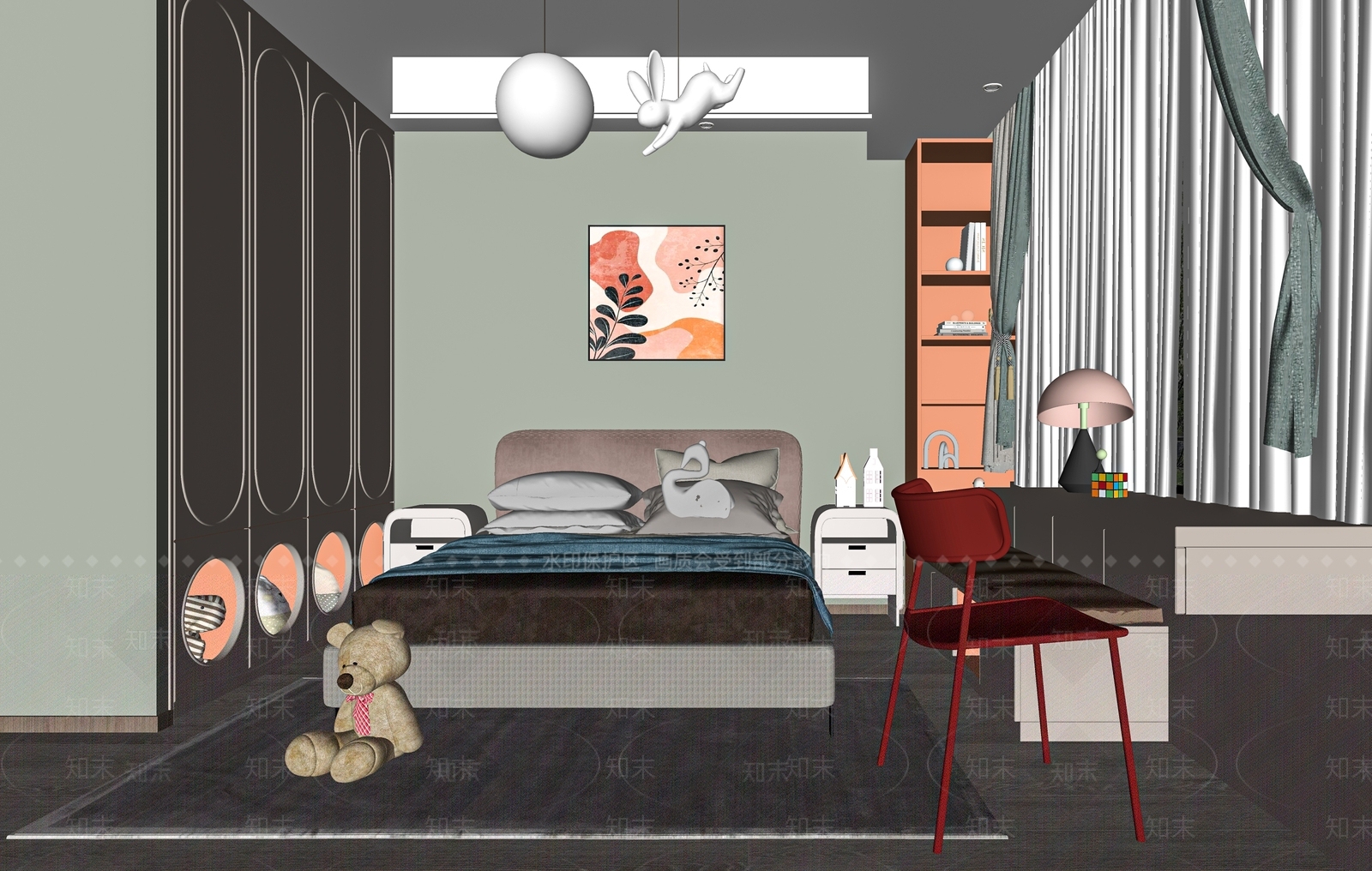 现代男孩儿童房SU模型下载【ID:1124670336】