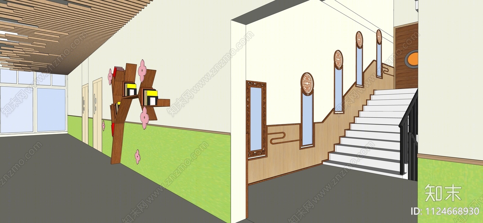 现代幼儿园楼梯间SU模型下载【ID:1124668930】