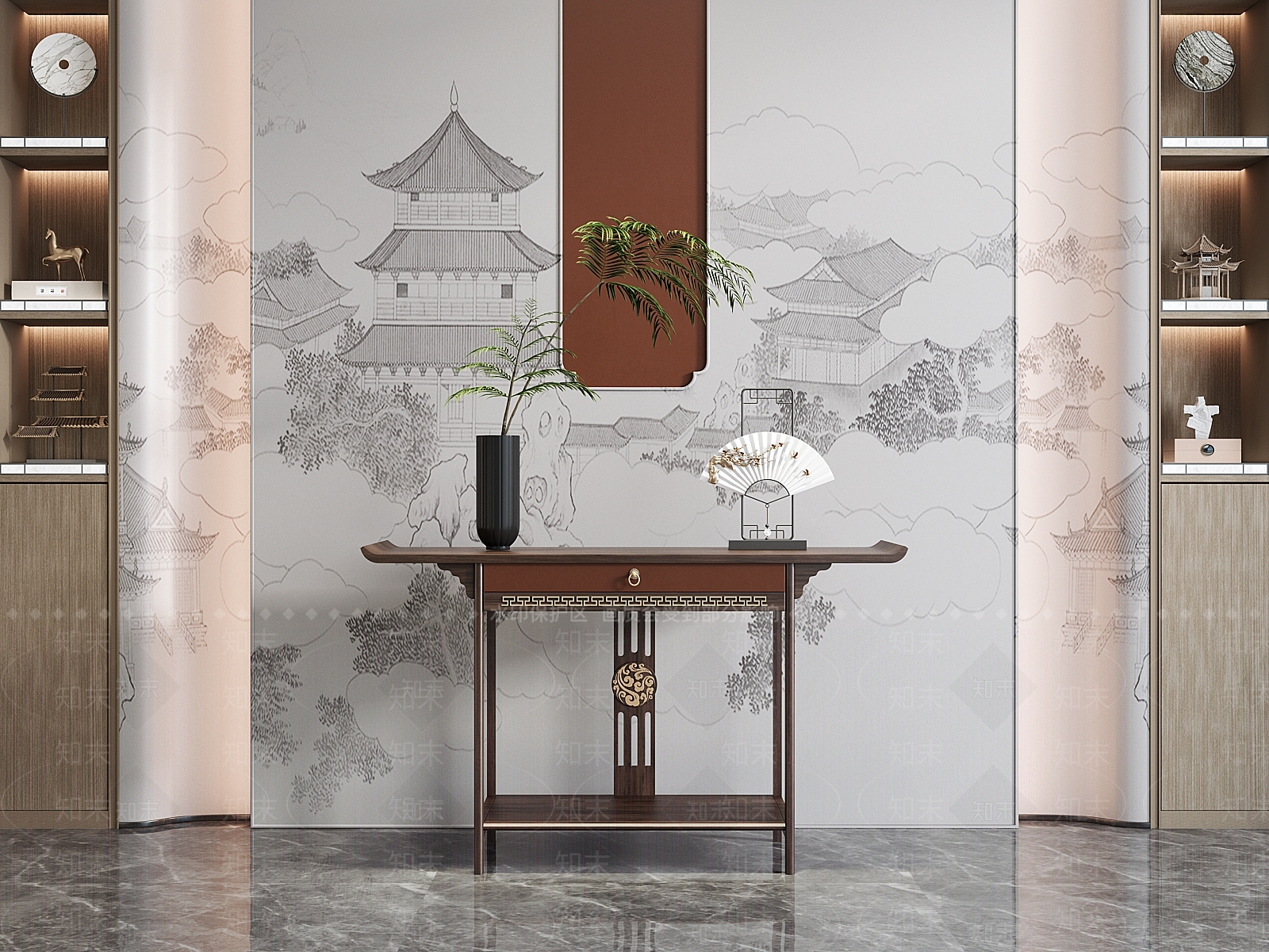 新中式端景条案3D模型下载【ID:1124673330】