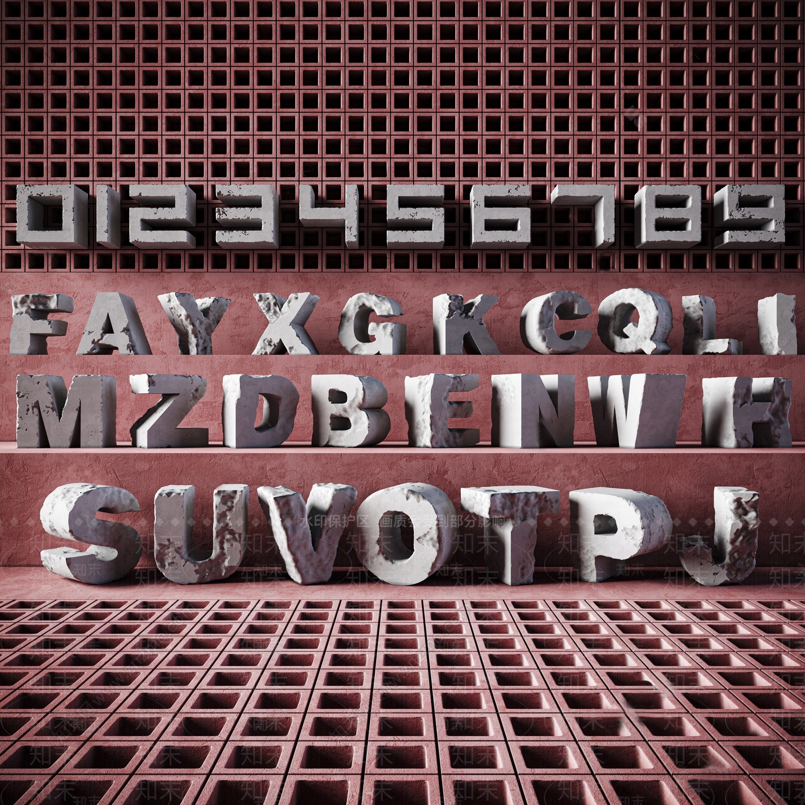 现代数字字母石膏雕塑SU模型下载【ID:1124680111】