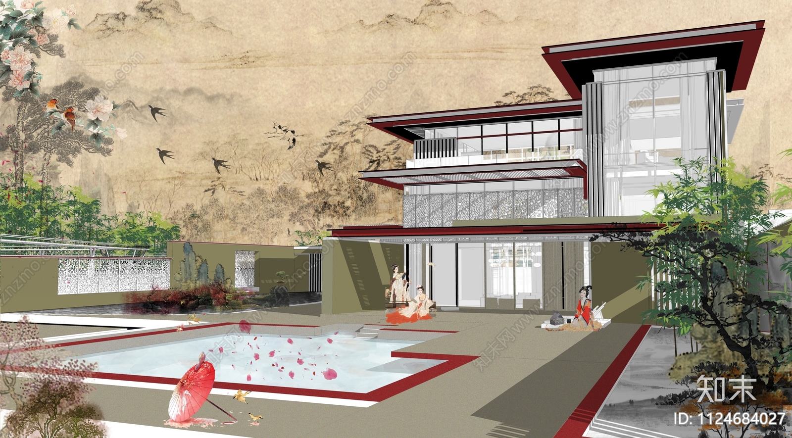 古风建筑景观效果图PSD免抠贴图下载【ID:1124684027】_【知末网贴图库】