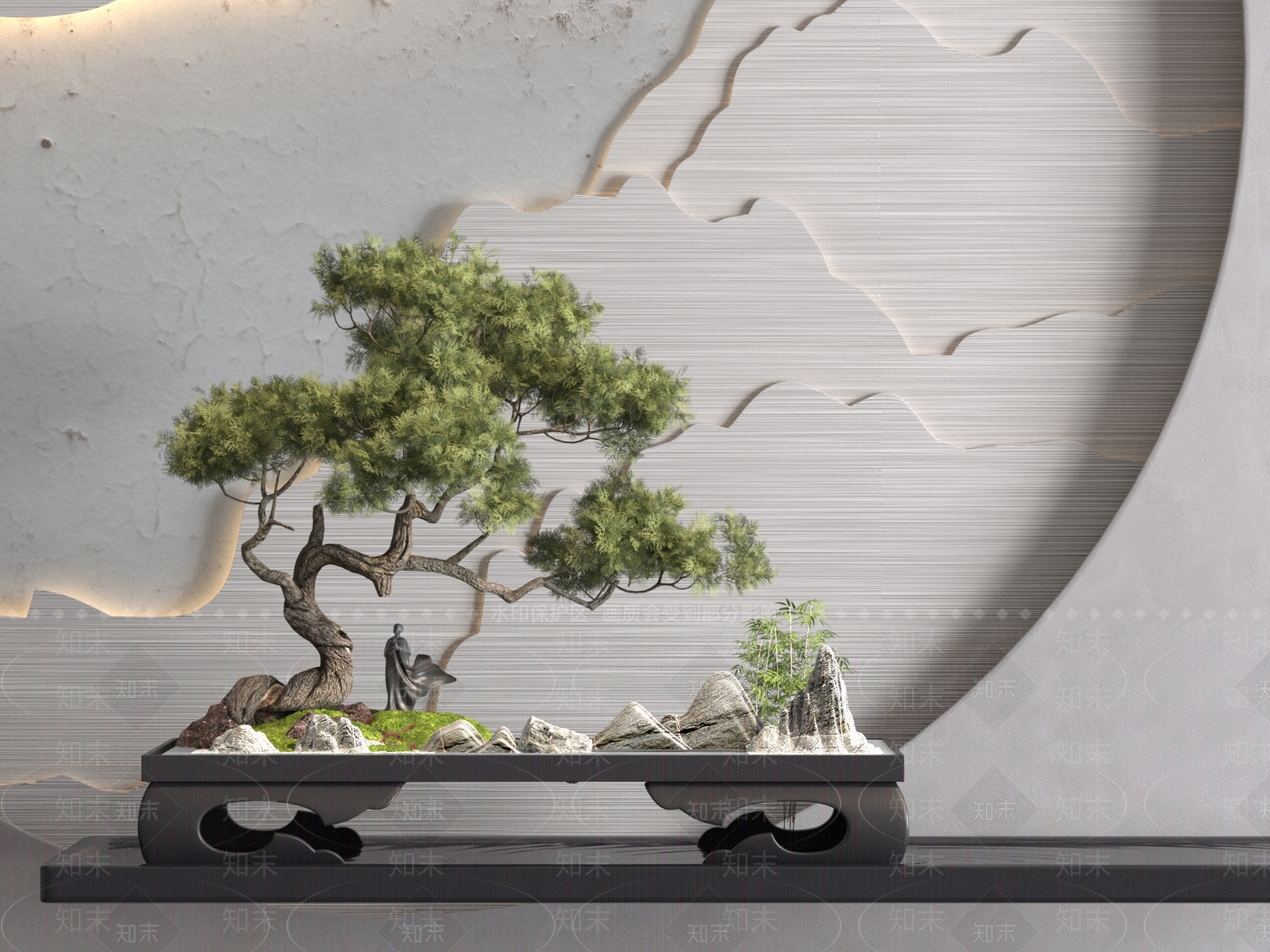 新中式松树盆景盆栽SU模型下载【ID:1124686480】