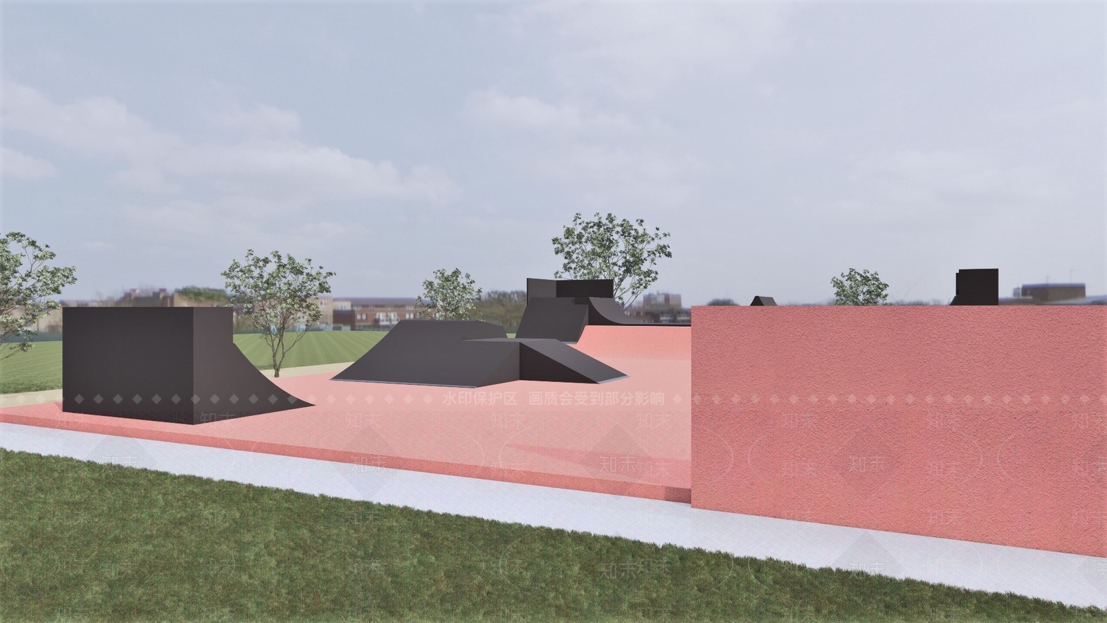 现代社区运动场滑板场SU模型下载【ID:1124688656】