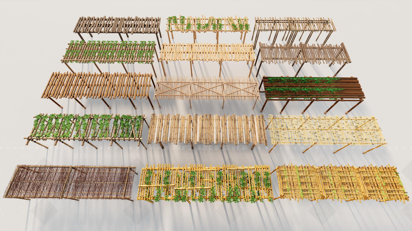 中式花架廊架SU模型下载【ID:1124691139】