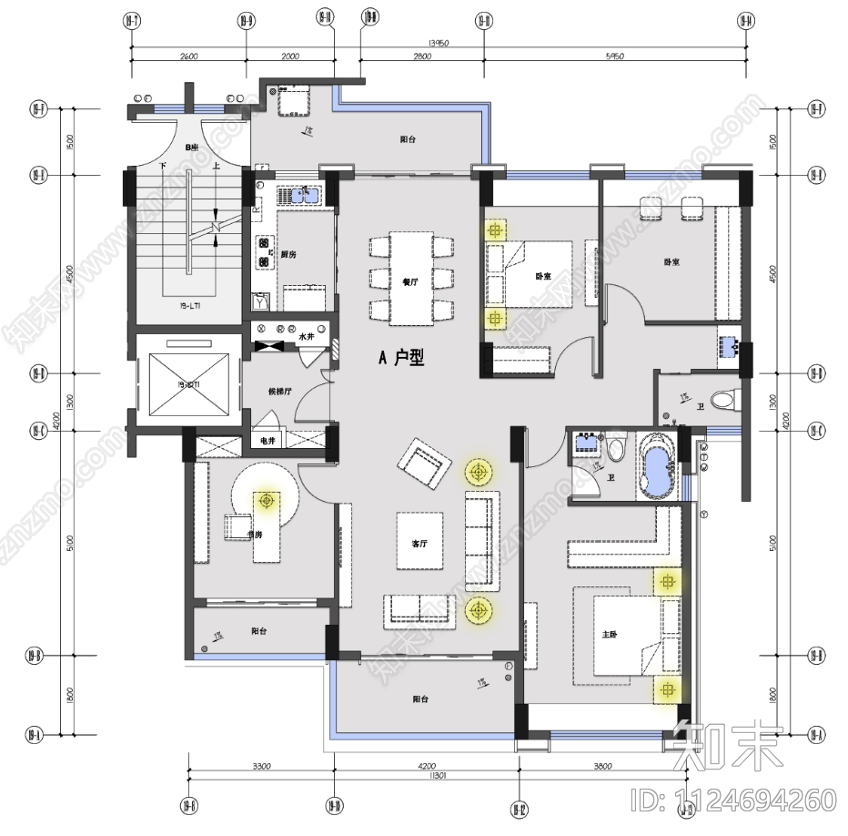 样板间平面布置图施工图下载【ID:1124694260】
