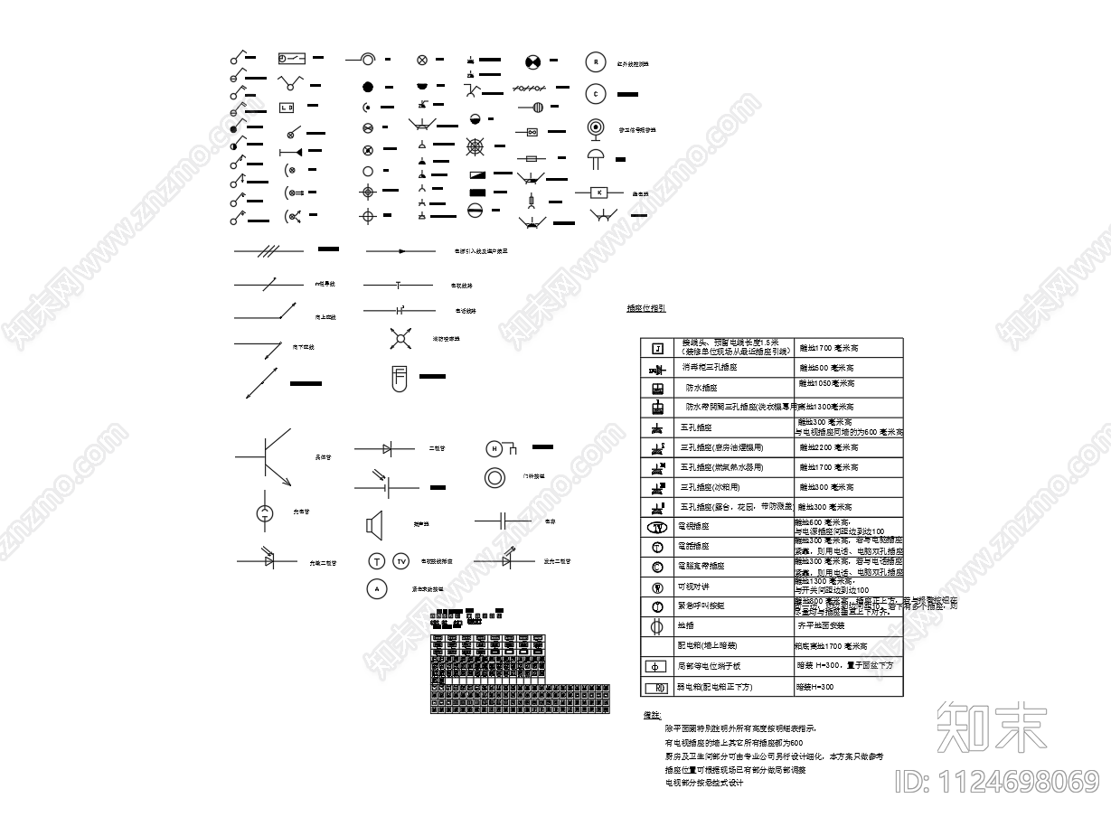 开关插座灯具图例报警器施工图下载【ID:1124698069】