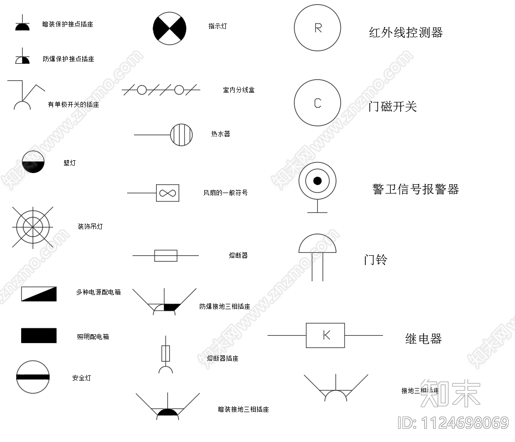 开关插座灯具图例报警器施工图下载【ID:1124698069】