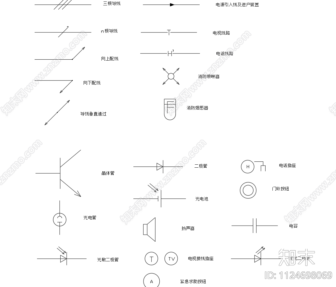 开关插座灯具图例报警器施工图下载【ID:1124698069】