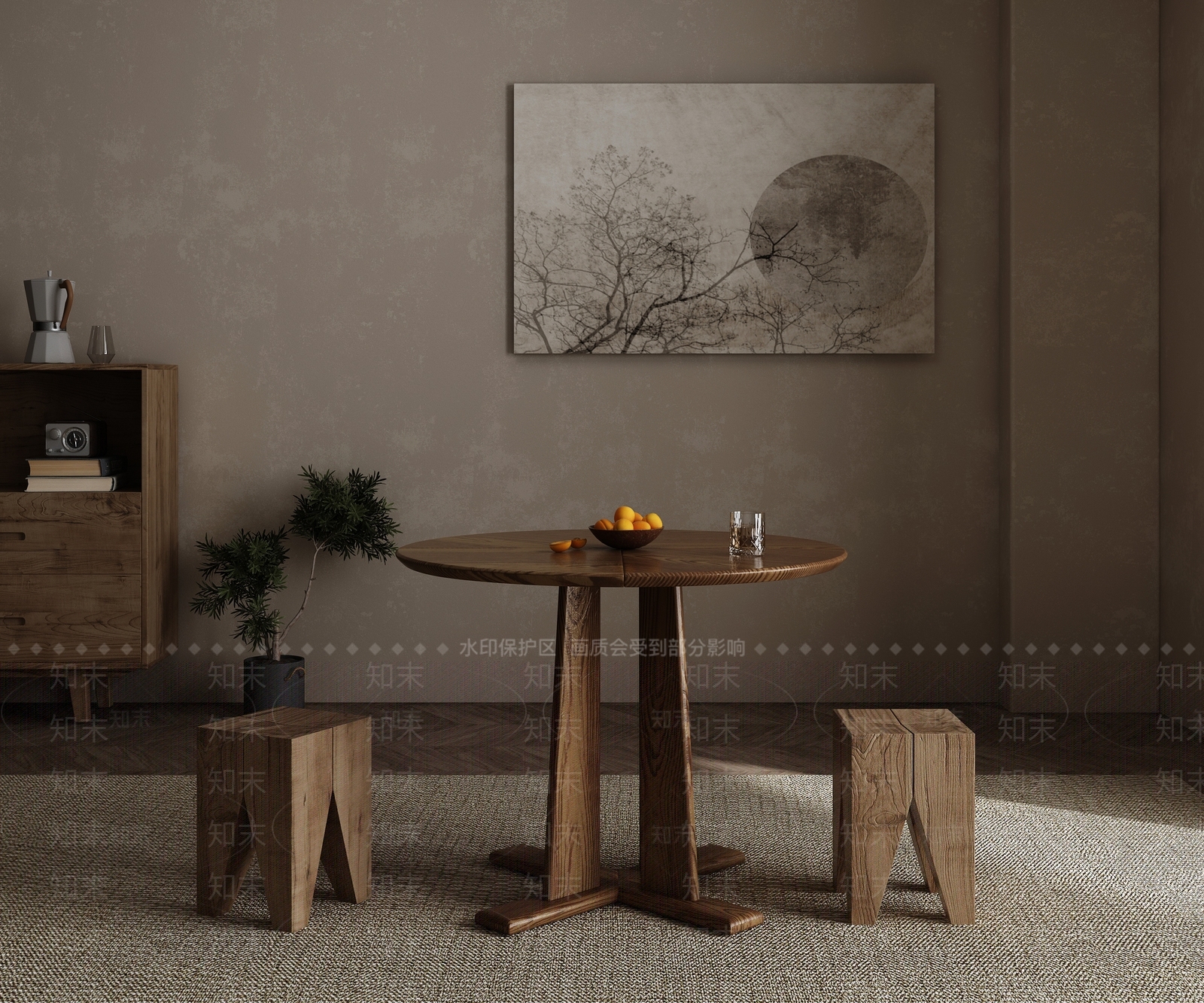 侘寂风圆餐桌SU模型下载【ID:1124710903】