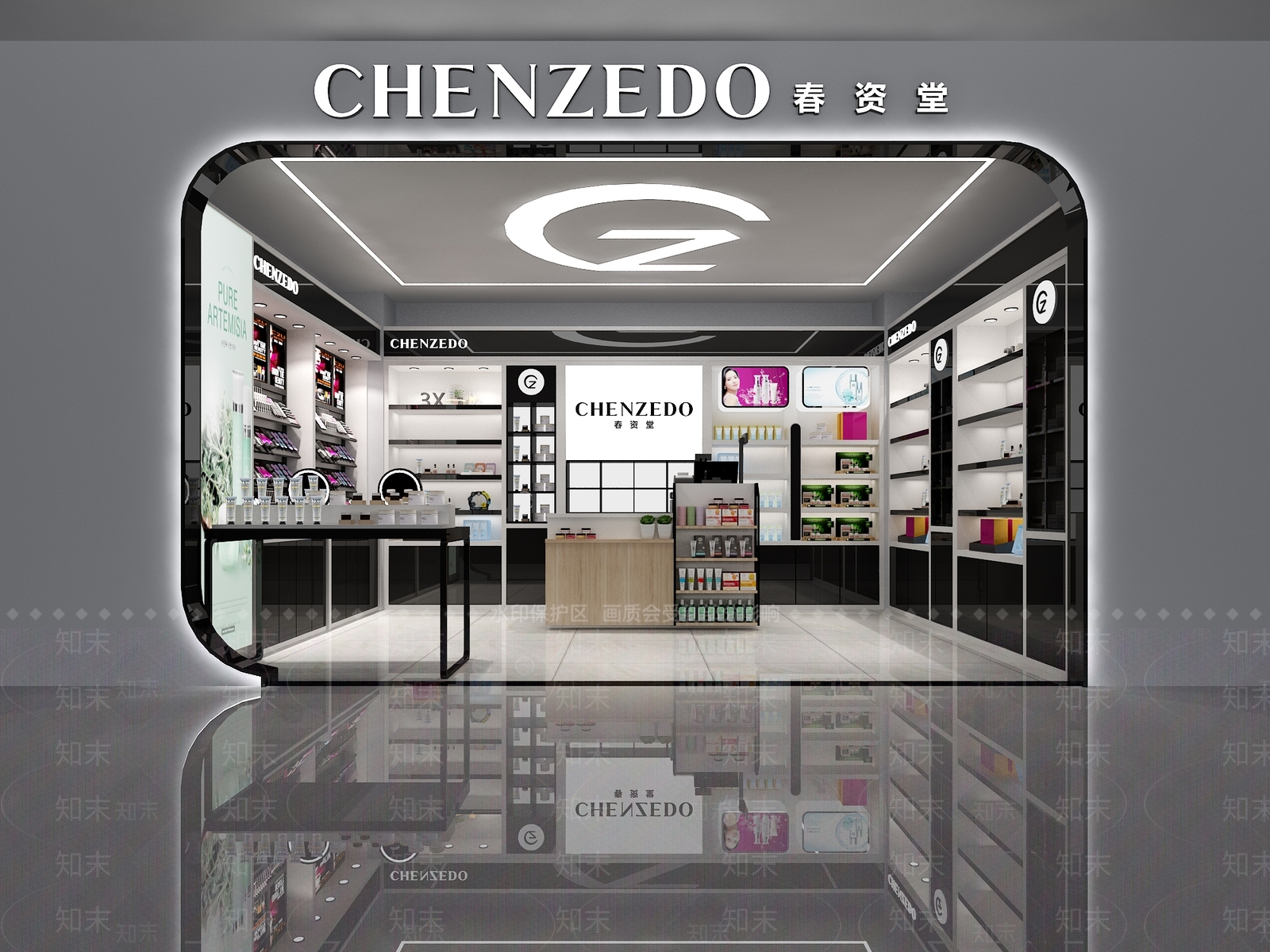 现代化妆品专卖店门头门面3D模型下载【ID:1124713465】