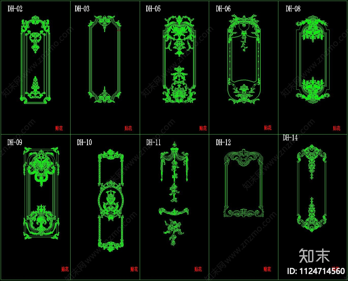 整木法式雕花角花线条施工图下载【ID:1124714560】
