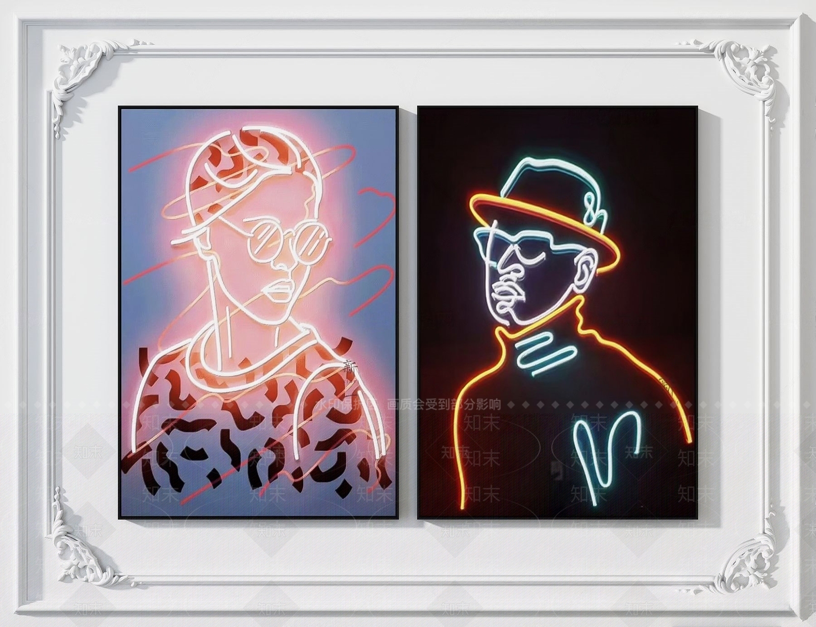 现代霓虹灯人物挂画SU模型下载【ID:1124726443】