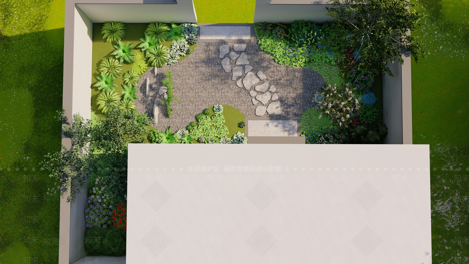 现代入户庭院花园景观SU模型下载【ID:1124739735】