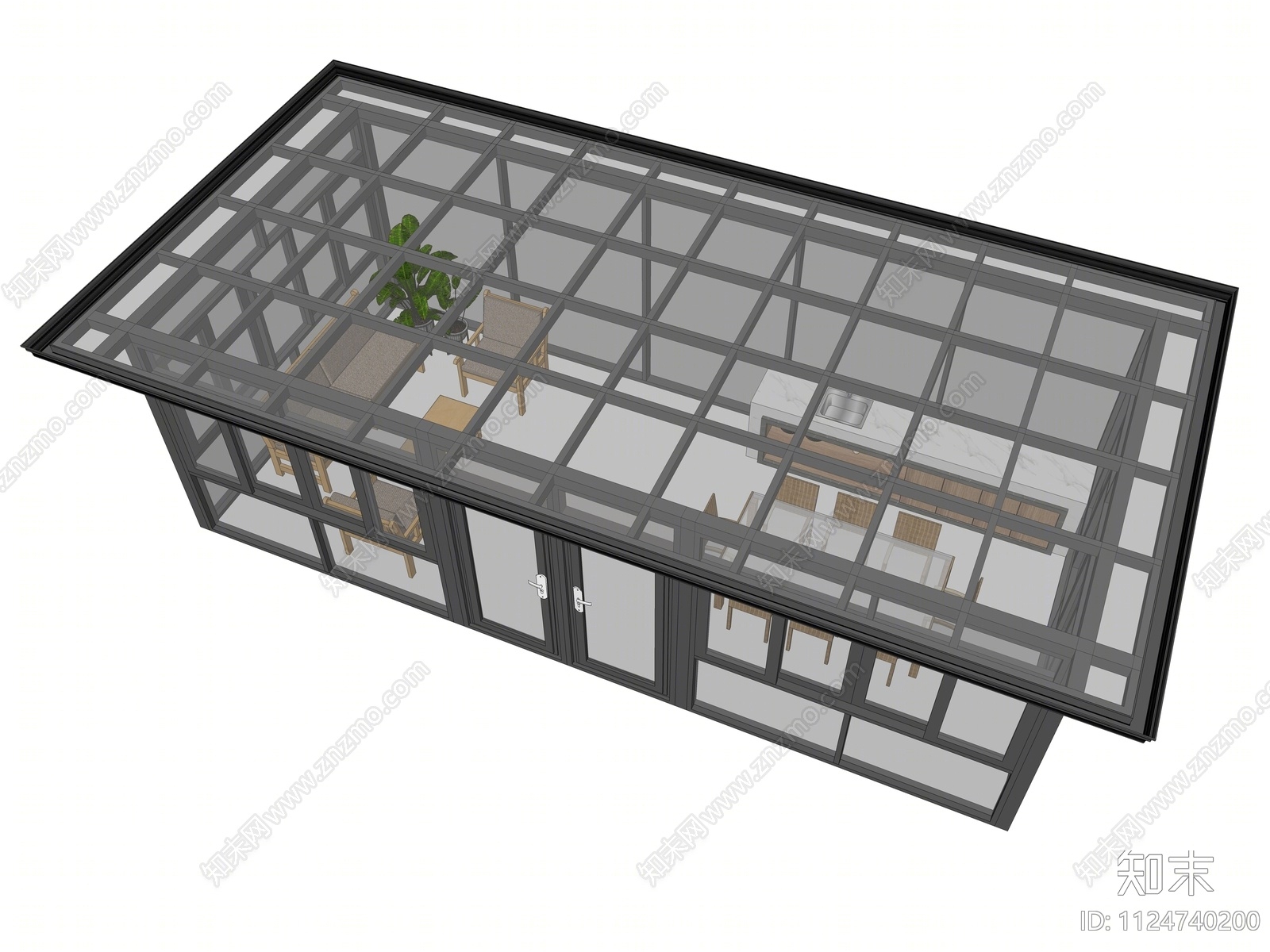 现代铝合金阳光房SU模型下载【ID:1124740200】