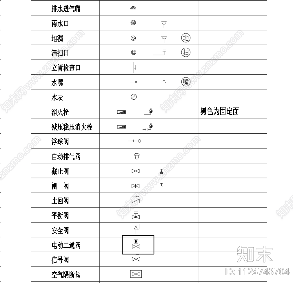 空调暖通系统绘图常用图例阀门施工图下载【ID:1124743704】