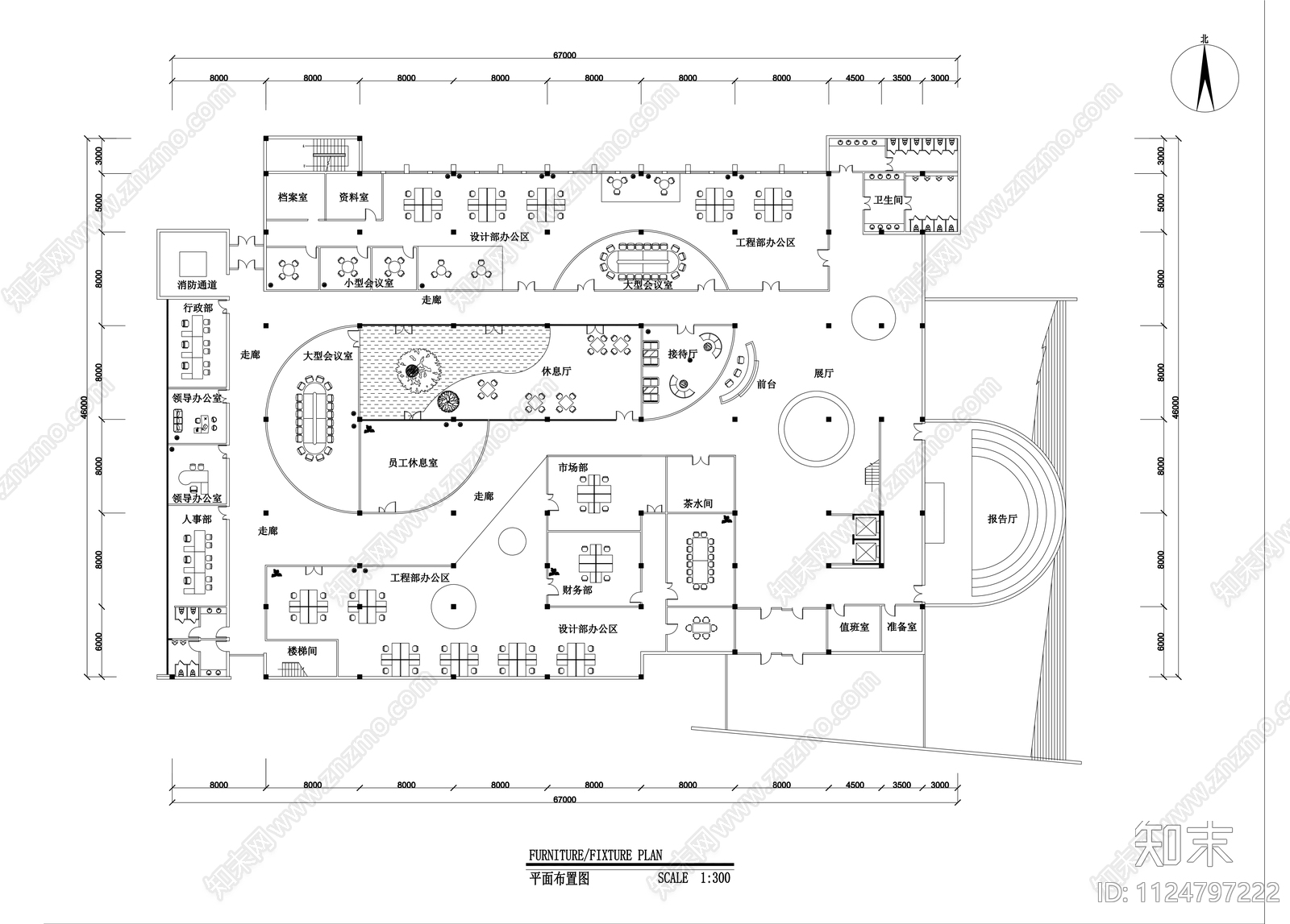 现代风格大型办公室cad施工图下载【ID:1124797222】