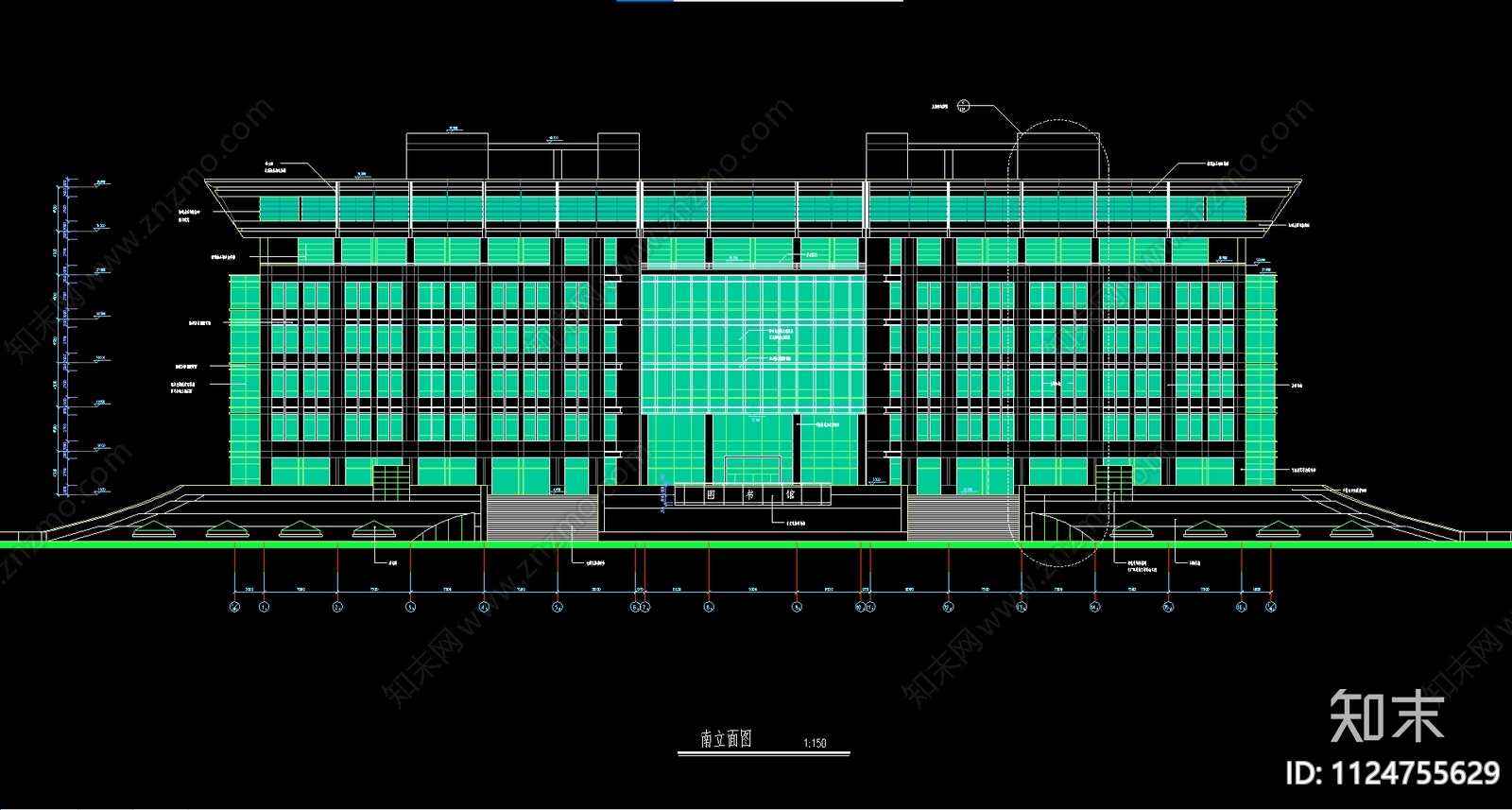 大学图书馆建筑设计含详图CADcad施工图下载【ID:1124755629】