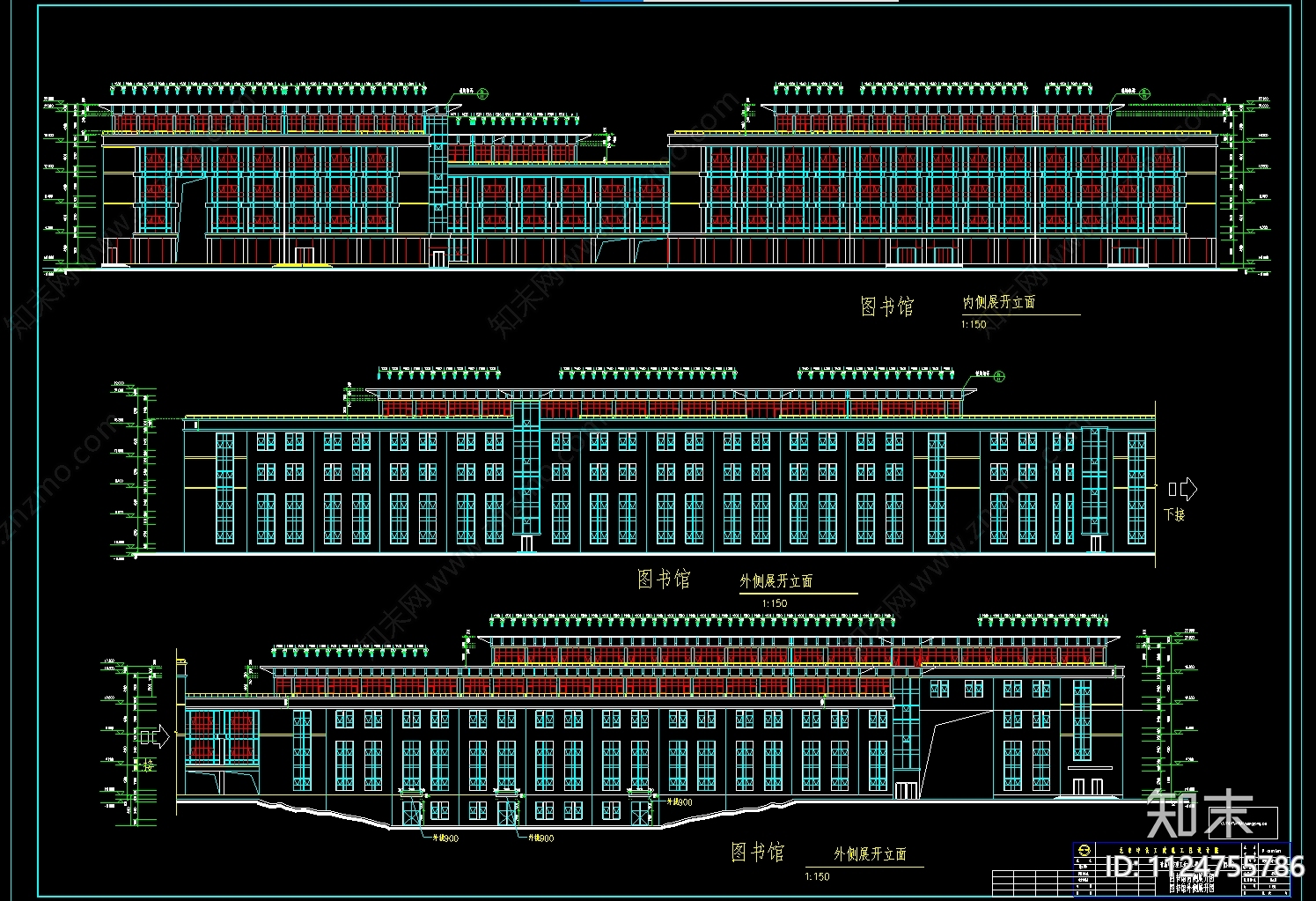 某理工大学图书馆建筑CADcad施工图下载【ID:1124755786】