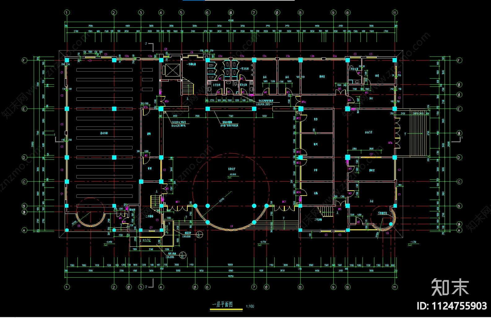 五层图书馆CADcad施工图下载【ID:1124755903】