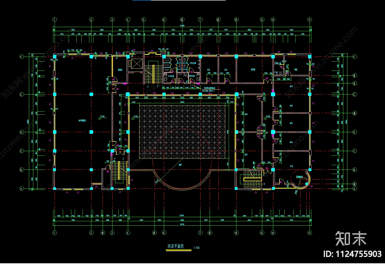 五层图书馆CADcad施工图下载【ID:1124755903】