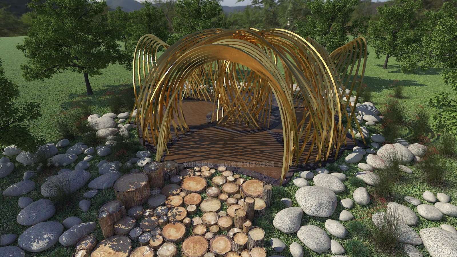 现代公园景观艺术长廊3D模型下载【ID:1124758501】