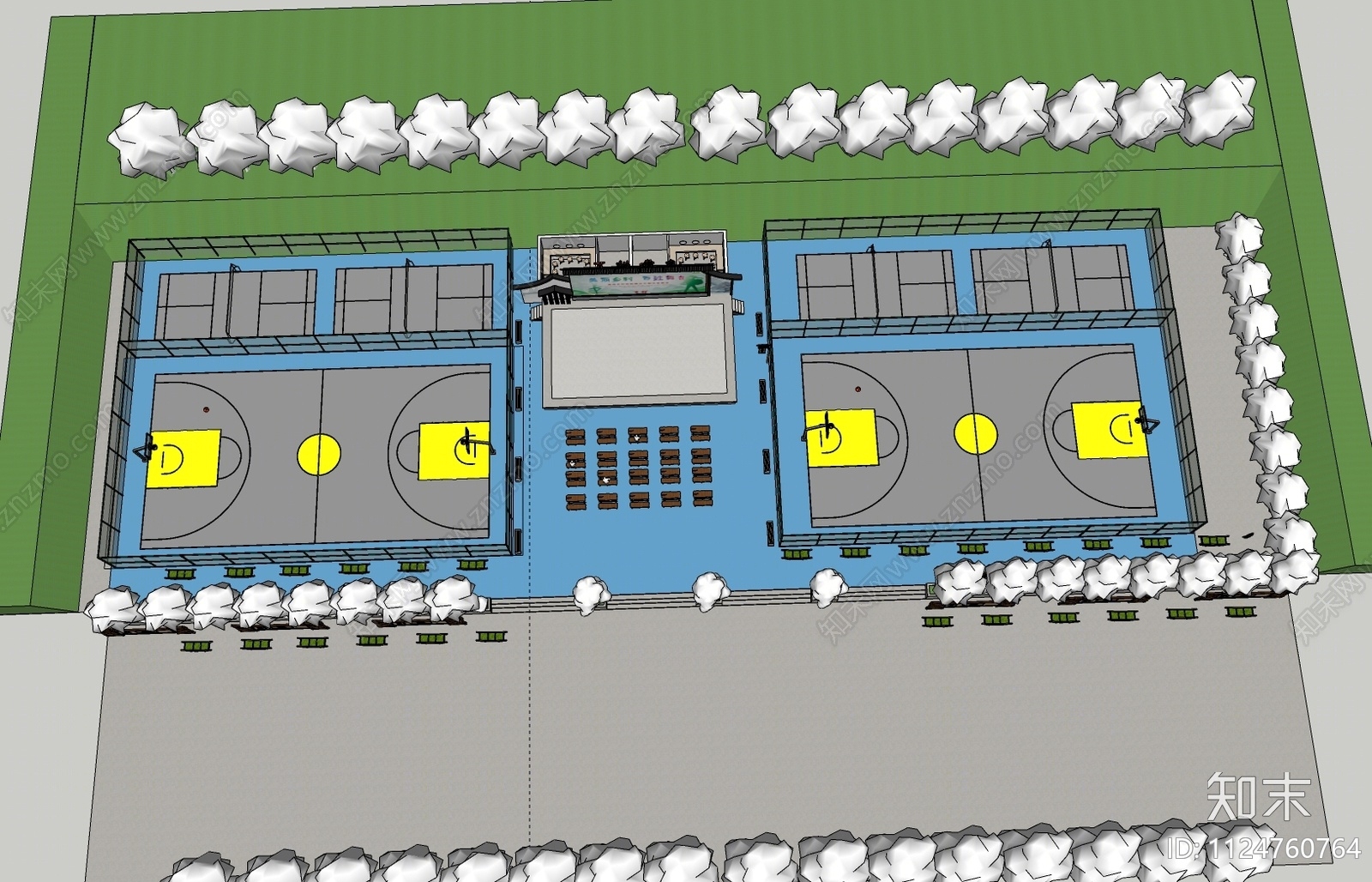 现代篮球场SU模型下载【ID:1124760764】