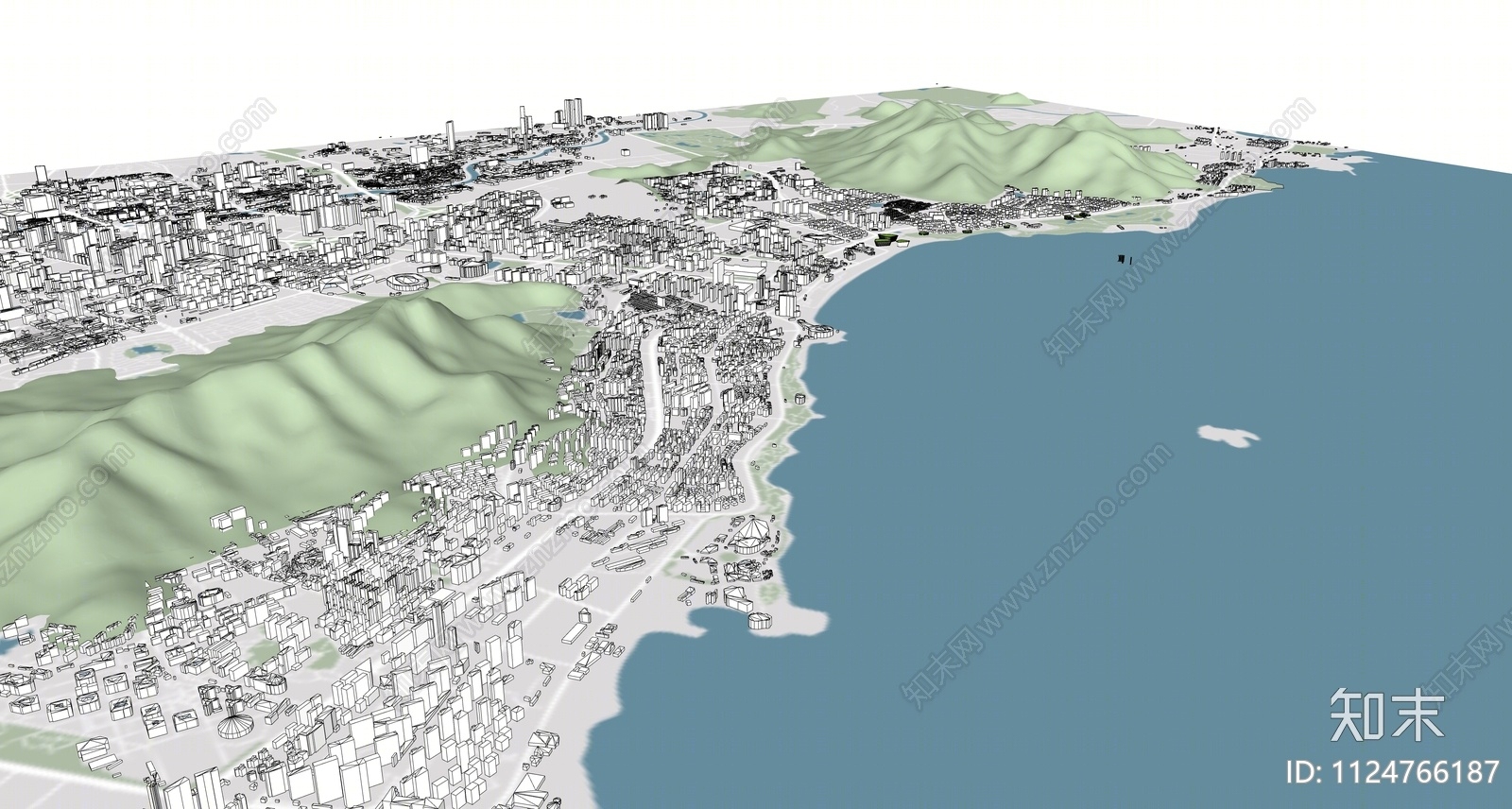 现代青岛城市简模规划SU模型下载【ID:1124766187】