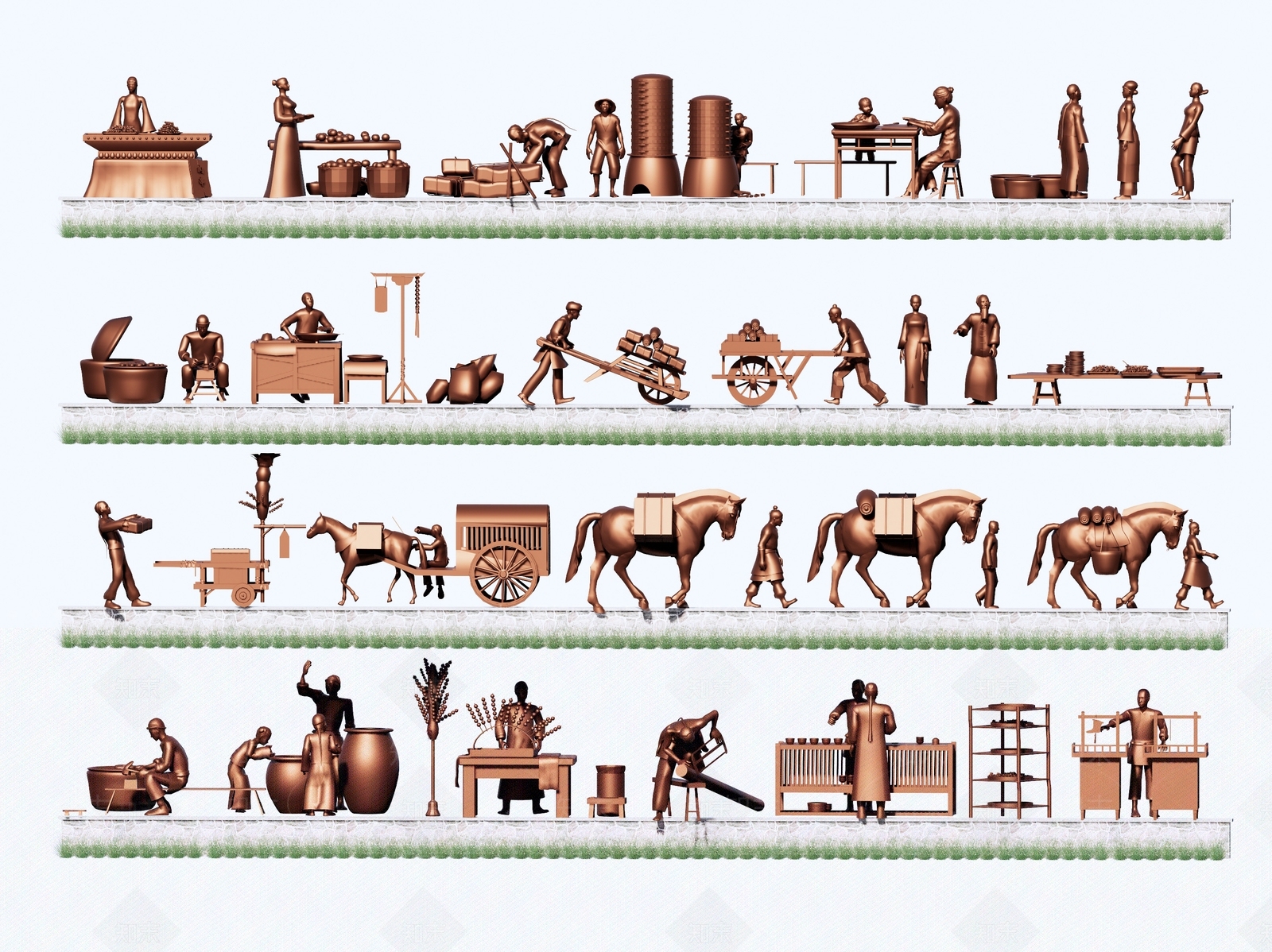 中式风格人物雕塑小品SU模型下载【ID:1124766687】