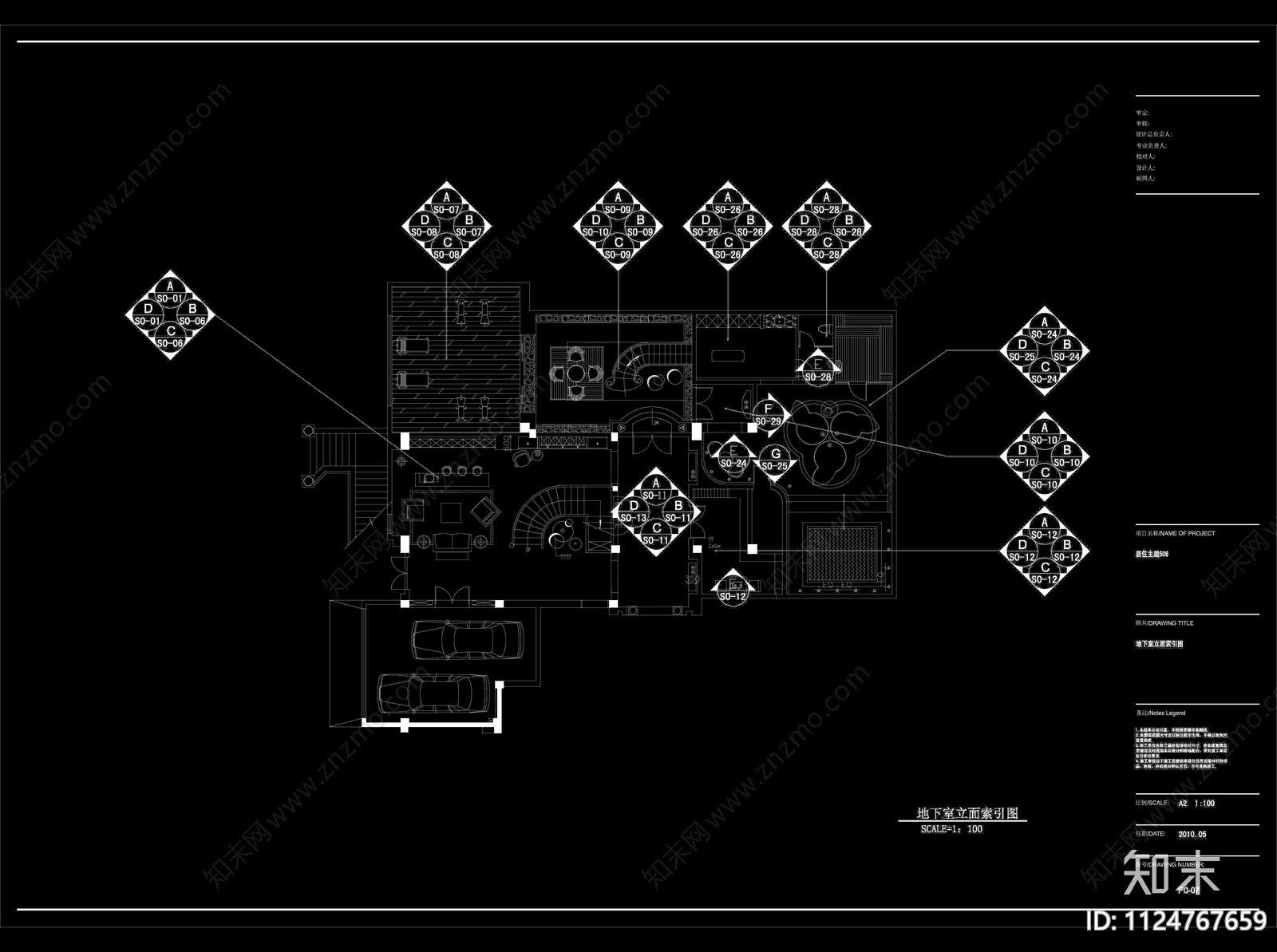 三层别墅设计装修cad施工图下载【ID:1124767659】