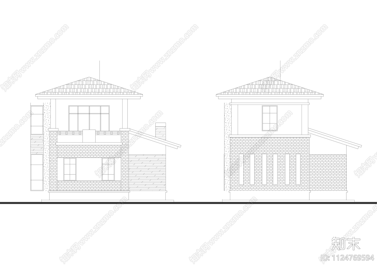 2层850平方独栋别墅cad施工图下载【ID:1124769594】