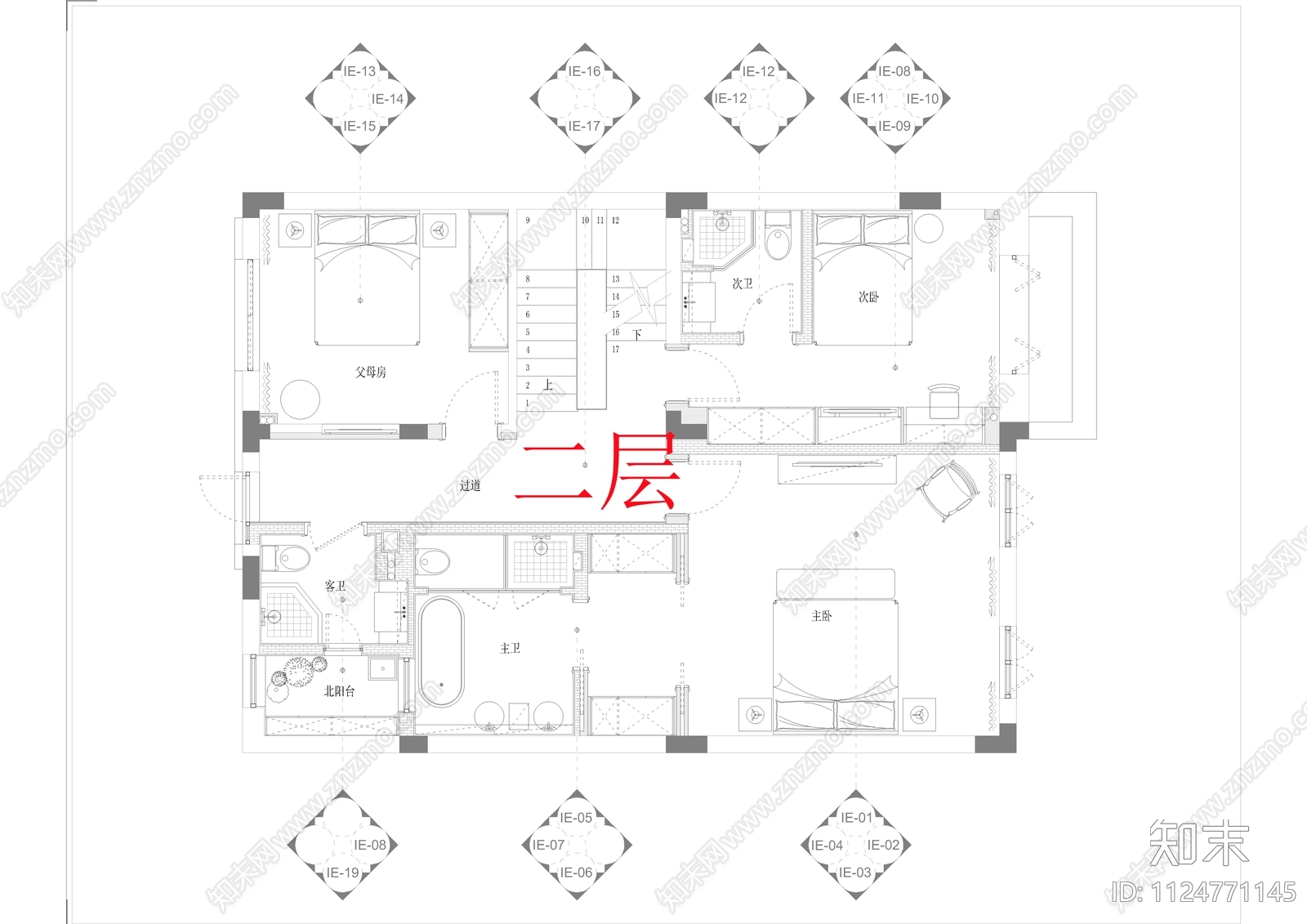 3层带露台别墅施工图cad施工图下载【ID:1124771145】