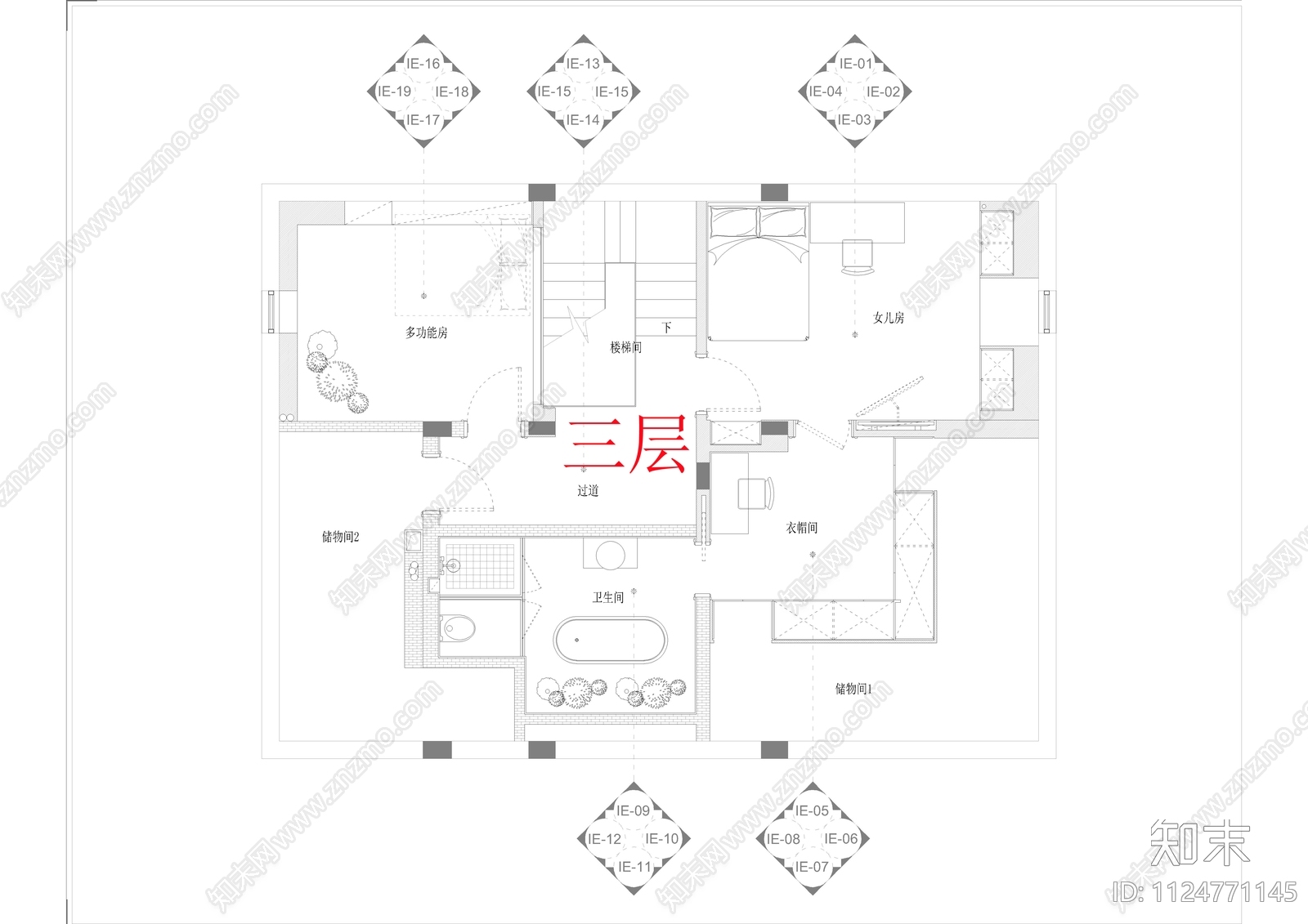 3层带露台别墅施工图cad施工图下载【ID:1124771145】