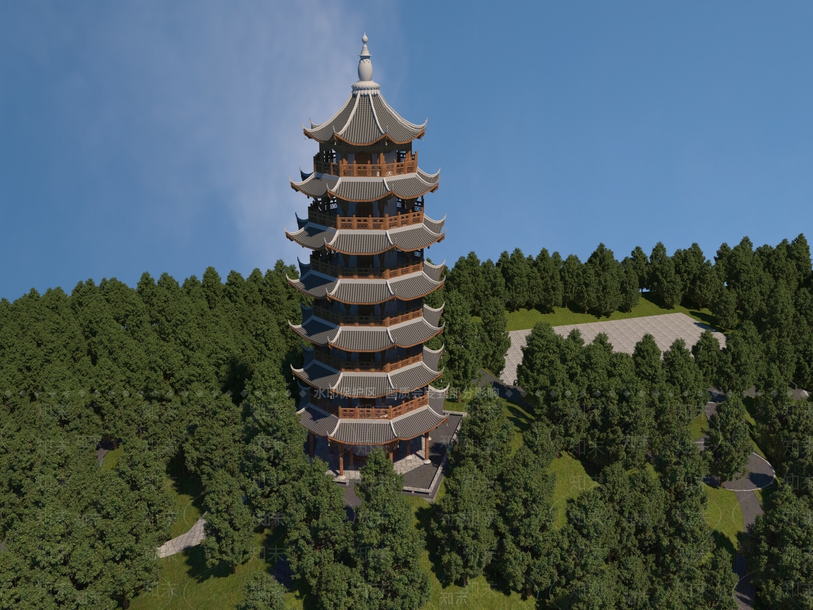 中式塔3D模型下载【ID:1124771904】