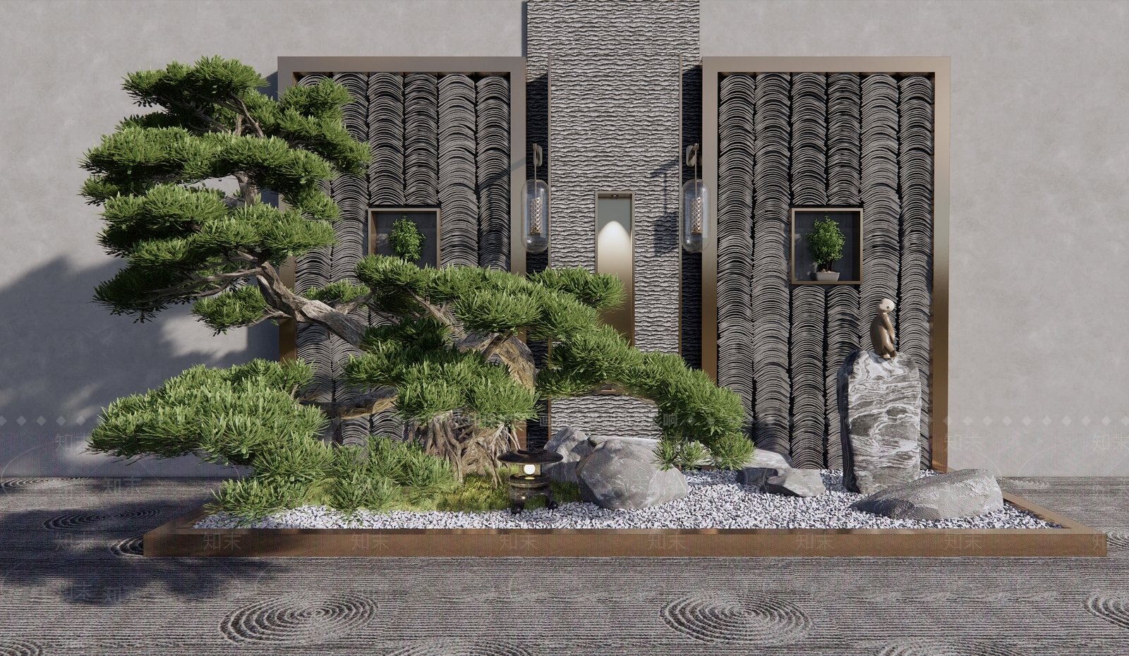 新中式松树景观造景3D模型下载【ID:1124773873】