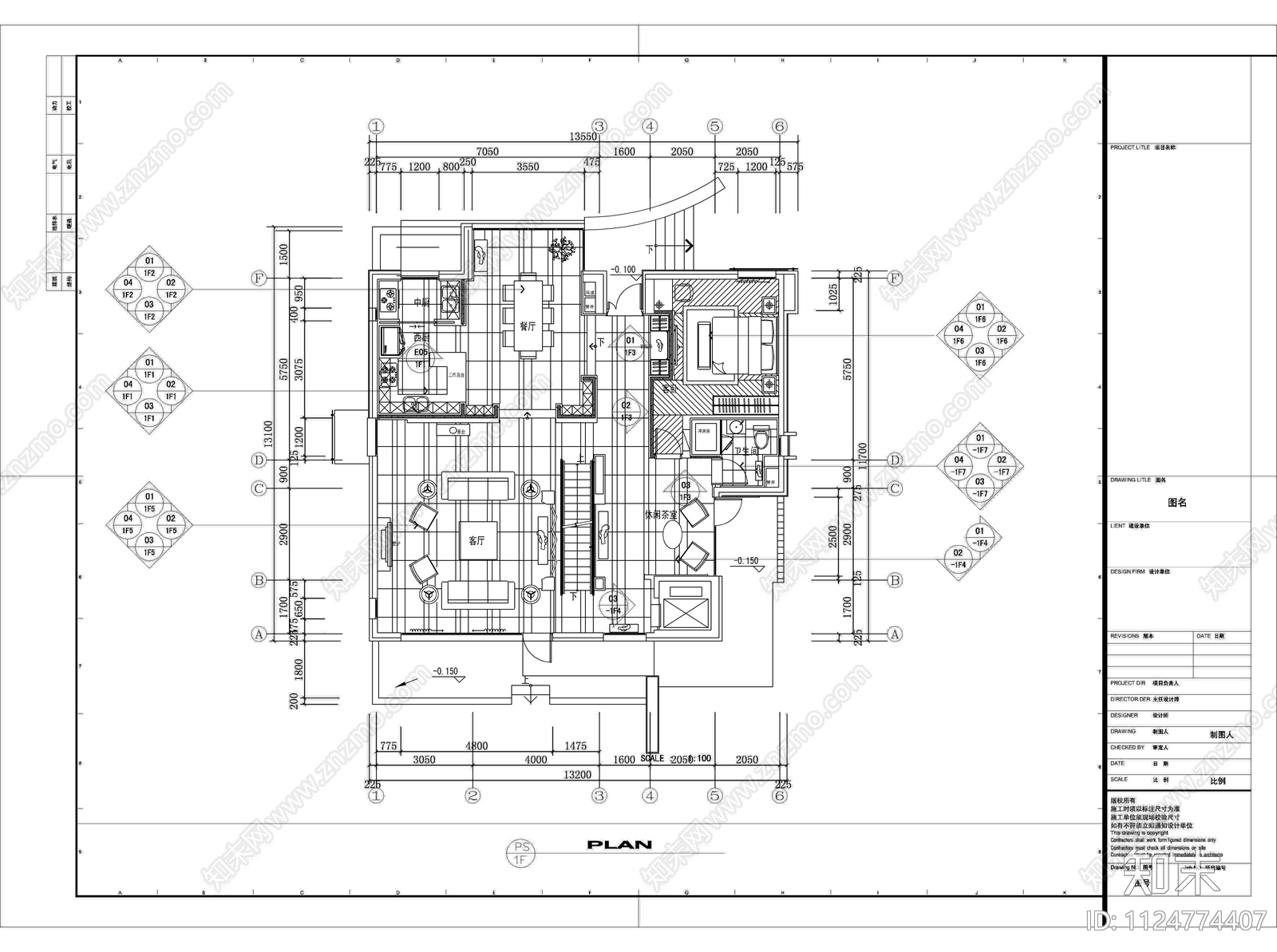 南宁邕江湾别墅cad施工图下载【ID:1124774407】