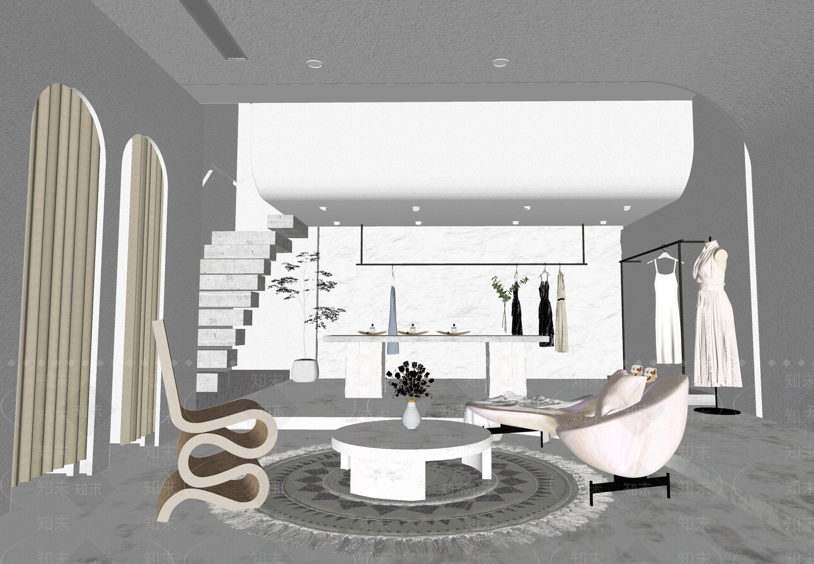 侘寂服装店SU模型下载【ID:1124778546】