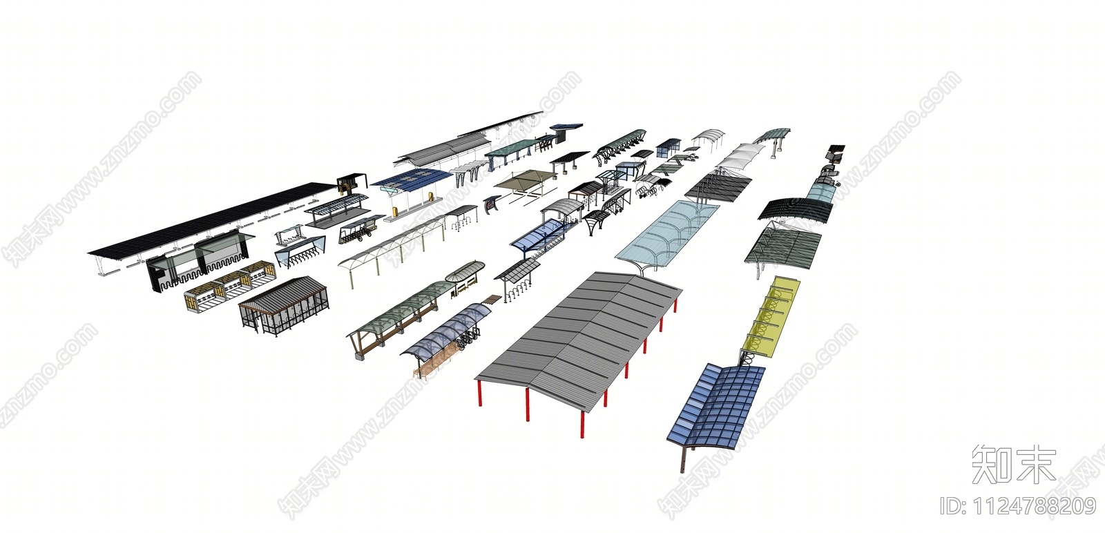 现代自行车电动车停车棚SU模型下载【ID:1124788209】