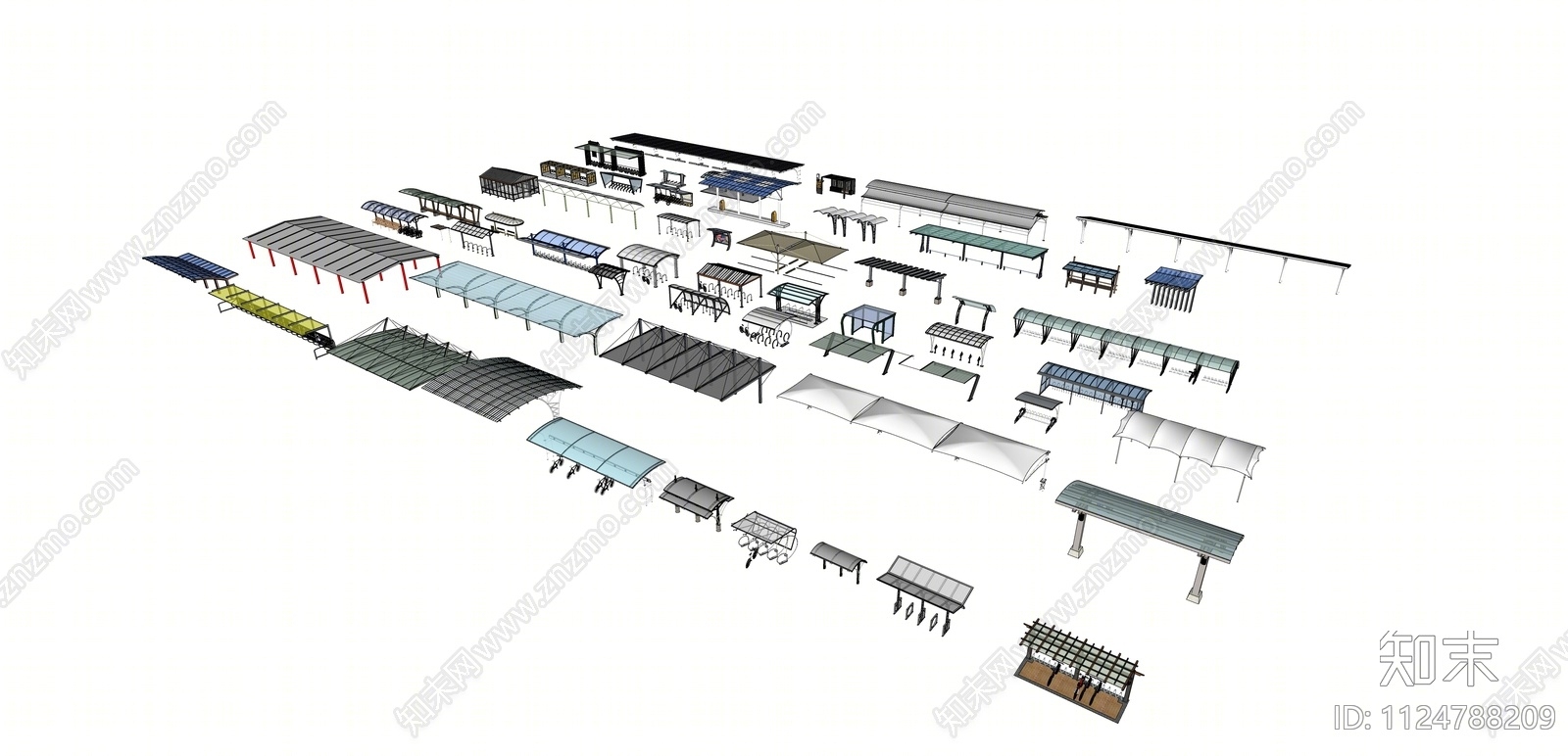现代自行车电动车停车棚SU模型下载【ID:1124788209】