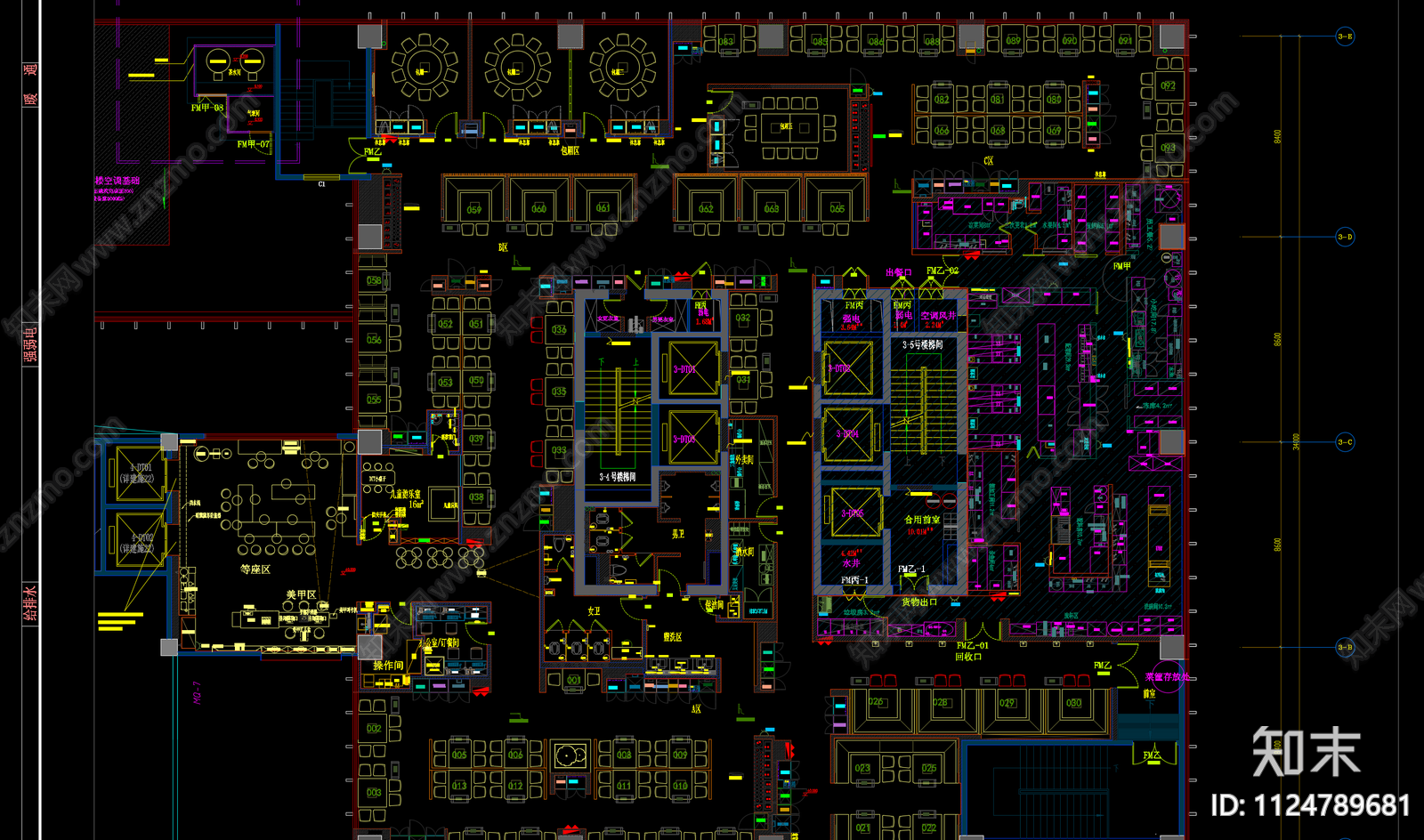 现代1200㎡海底捞火锅店施工图下载【ID:1124789681】